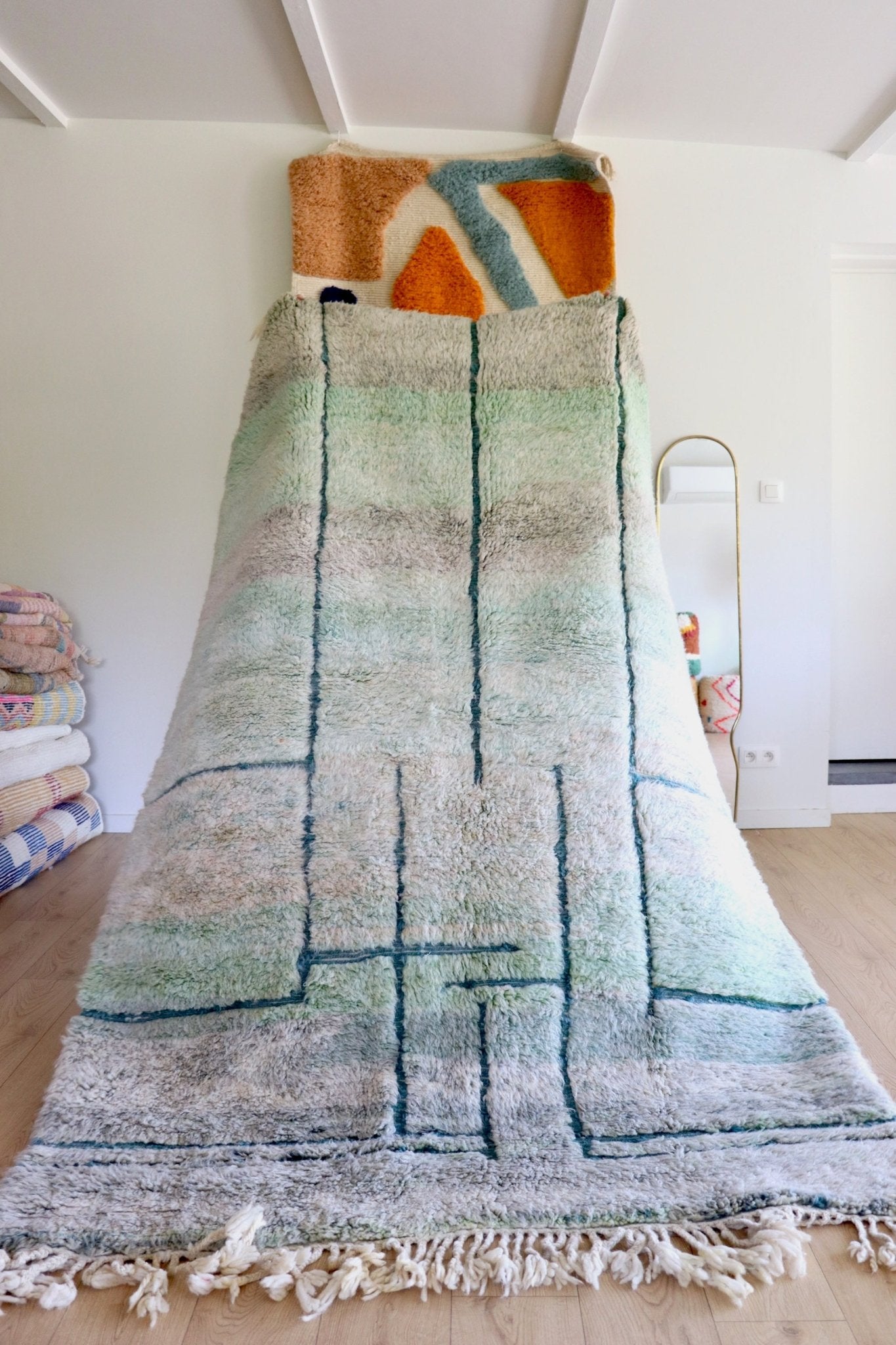 Beni Ouarain Moroccan Colorful Rug (1103) 247x167cm - Pastel Green - Tree of Colors