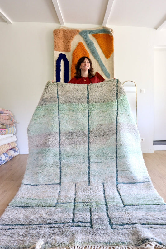 Beni Ouarain Moroccan Colorful Rug (1103) 247x167cm - Pastel Green - Tree of Colors