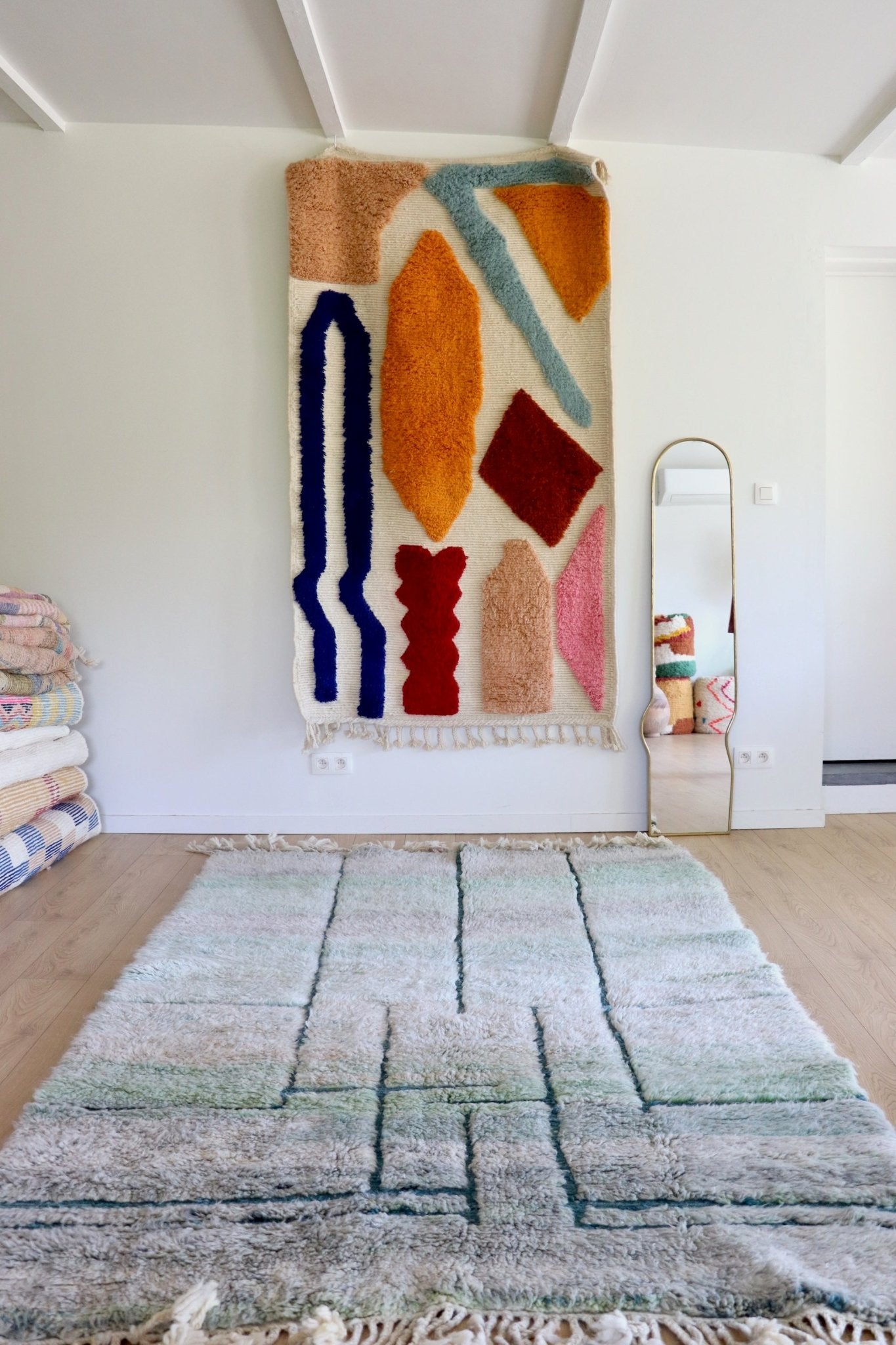 Beni Ouarain Moroccan Colorful Rug (1103) 247x167cm - Pastel Green - Tree of Colors