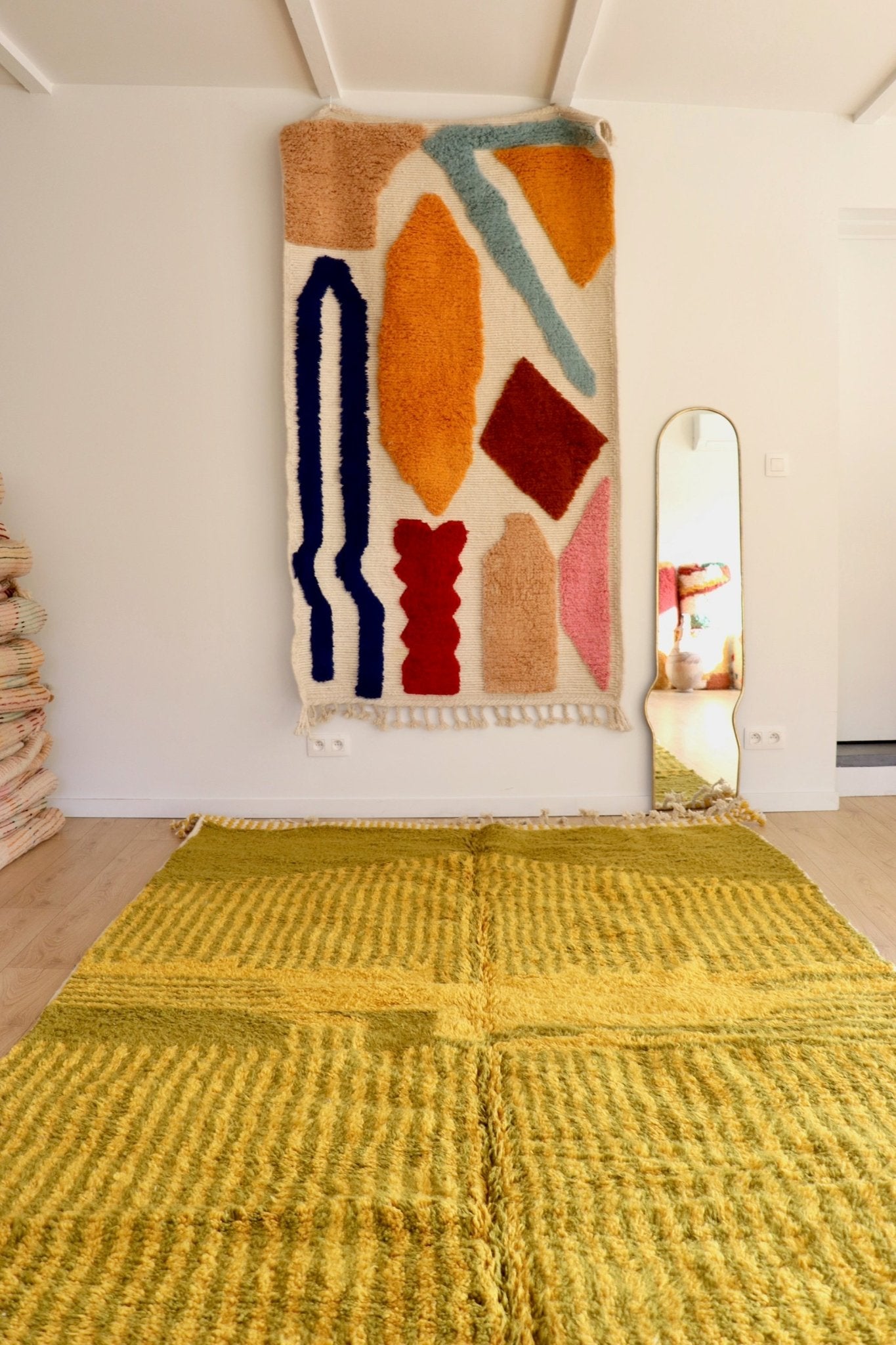 Beni Ouarain Moroccan Colorful Rug (1128) 298x204cm - Olive Oil - Tree of Colors