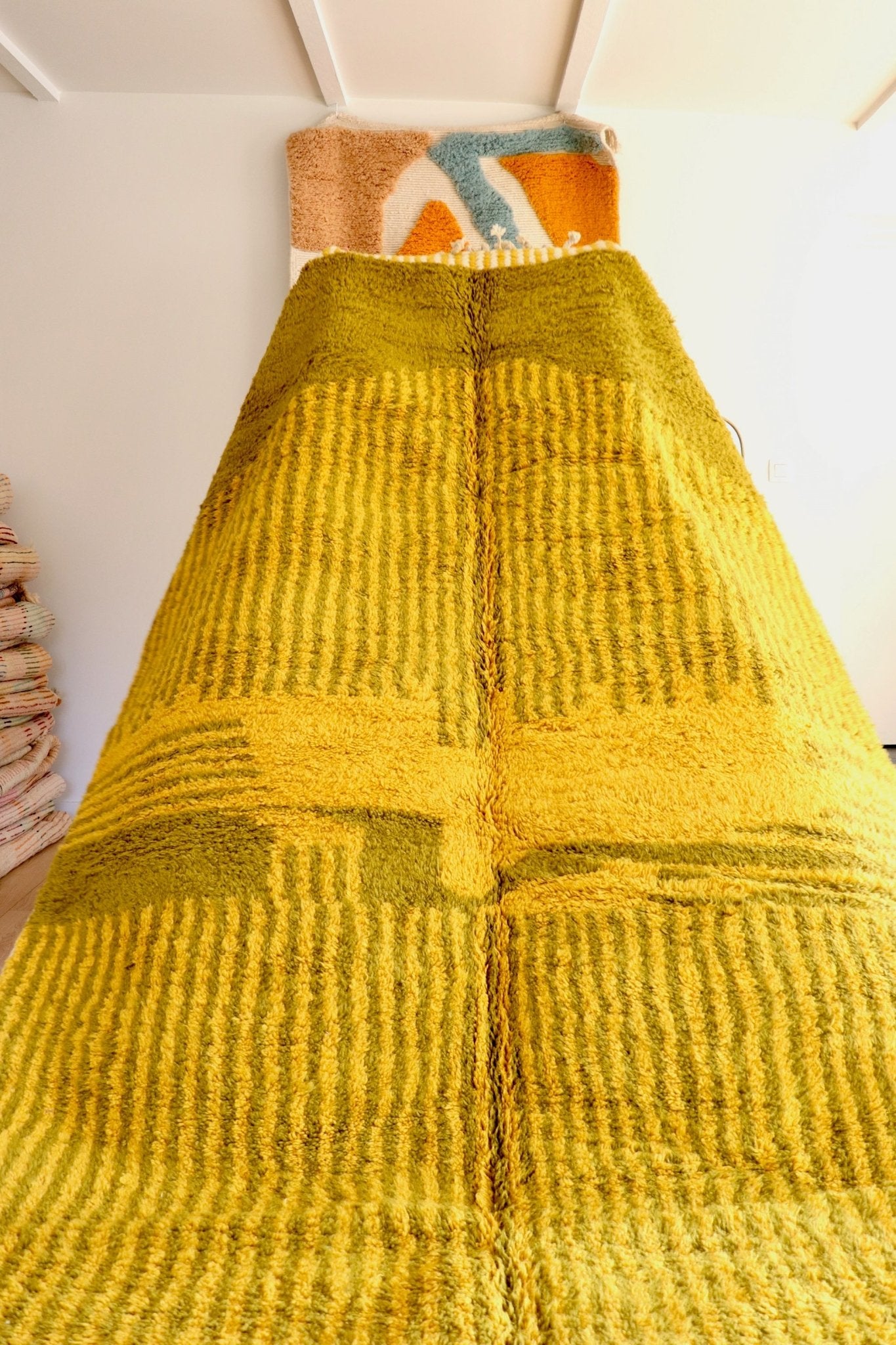 Beni Ouarain Moroccan Colorful Rug (1128) 298x204cm - Olive Oil - Tree of Colors