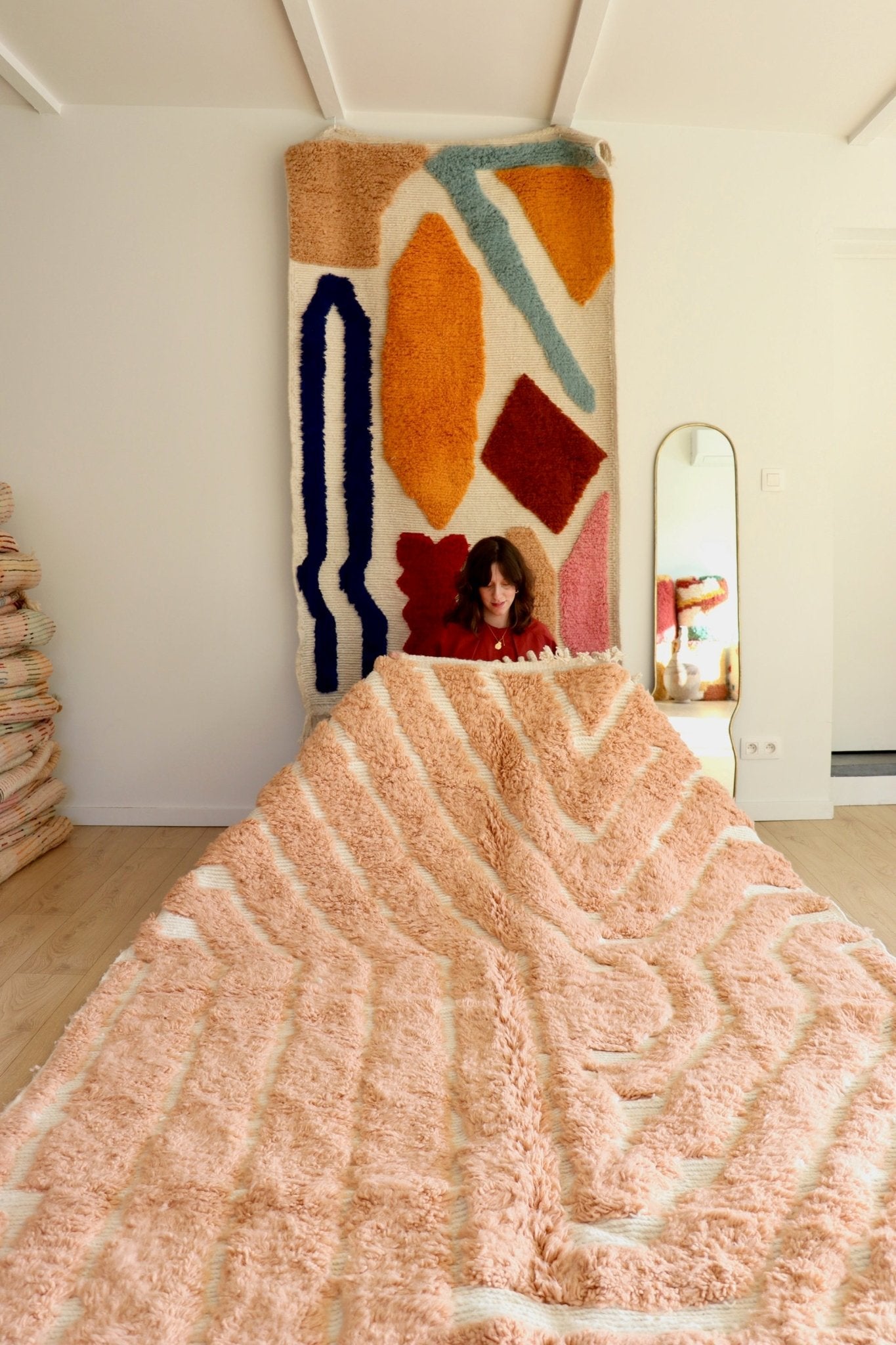 Beni Ouarain Moroccan Colorful Rug (1129) 308x202cm - Peach - Tree of Colors