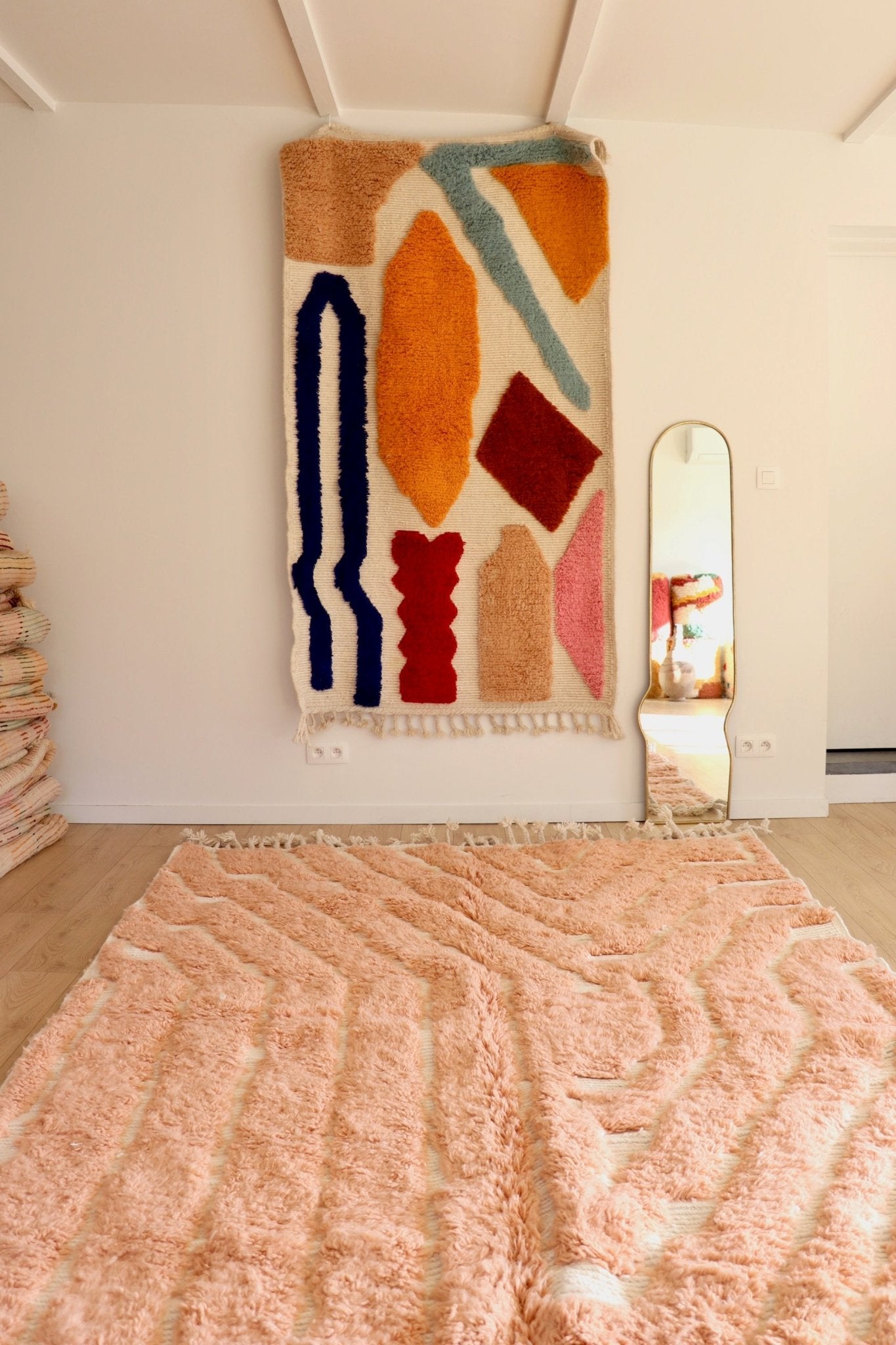 Beni Ouarain Moroccan Colorful Rug (1129) 308x202cm - Peach - Tree of Colors