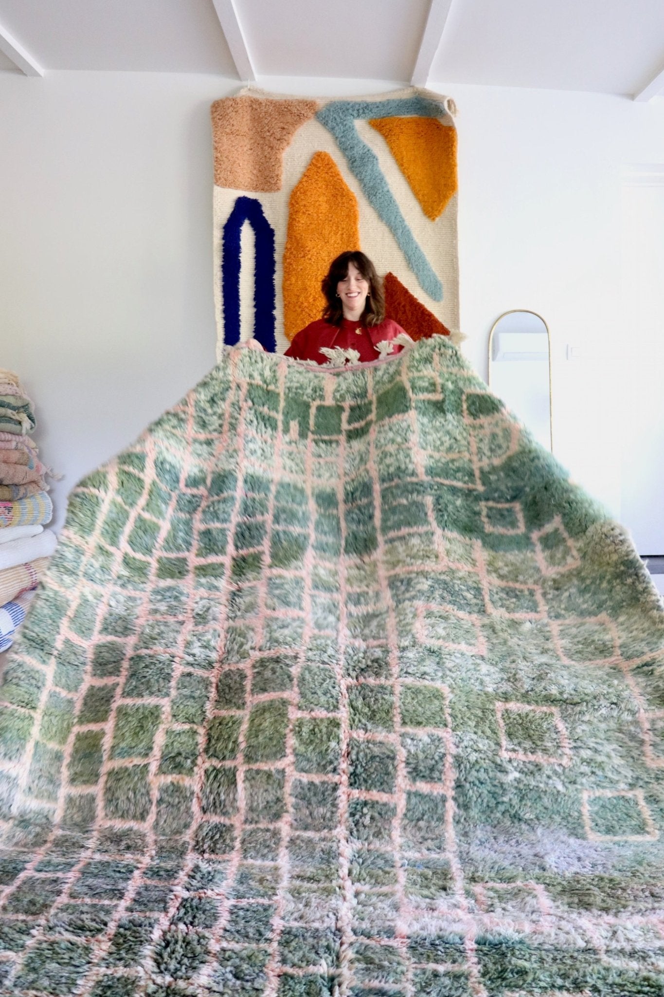 Beni Ouarain Moroccan Colorful Rug (1141) 300x192cm - Shadows Forest - Tree of Colors