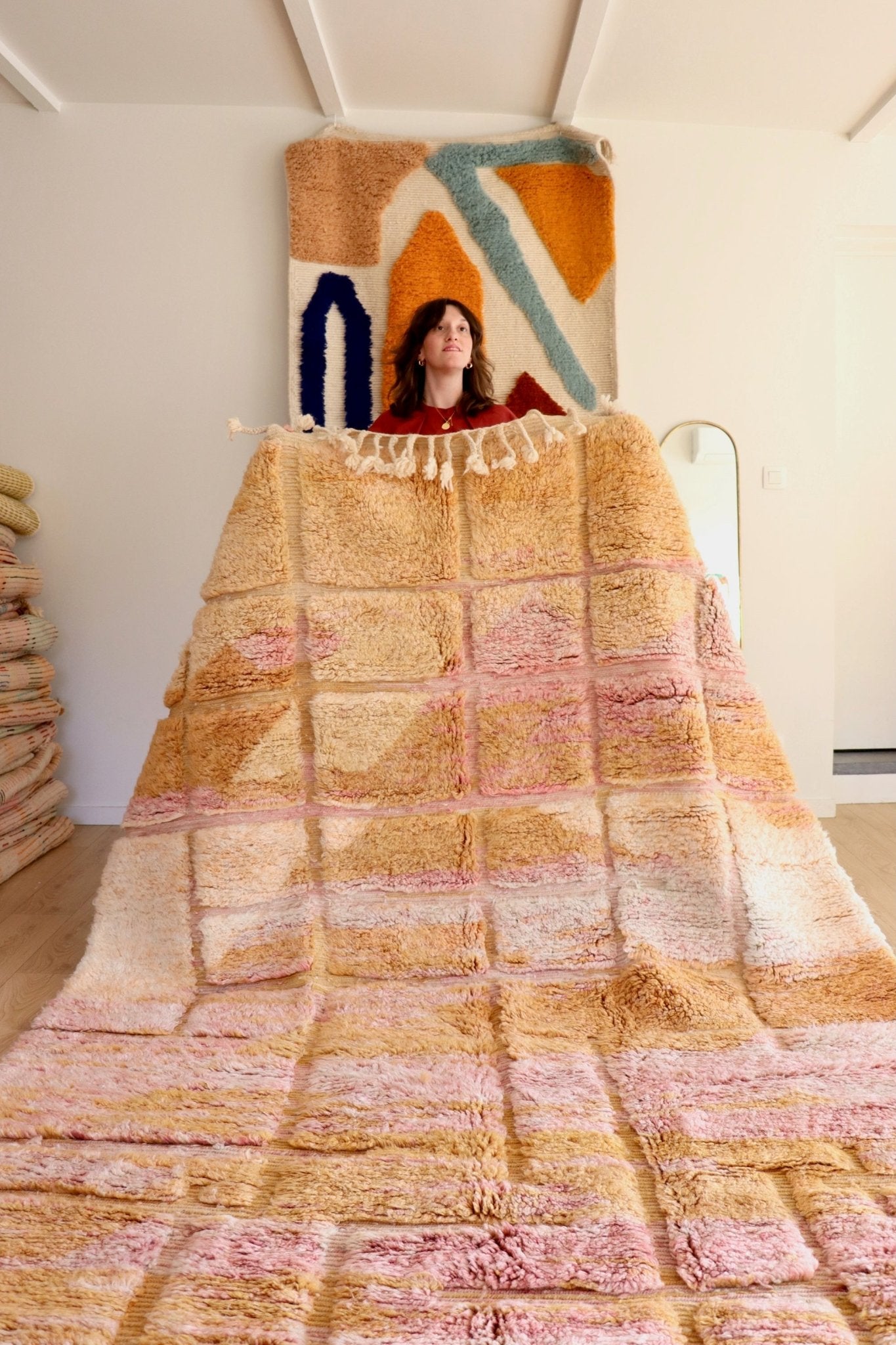 Beni Ouarain Moroccan Colorful Rug (1142) 318x204cm - Camel - Tree of Colors