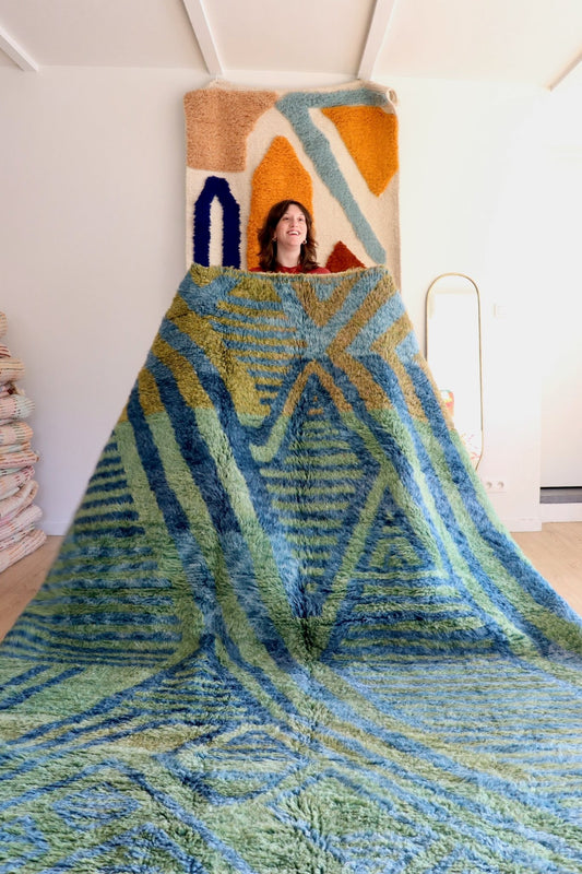 Beni Ouarain Moroccan Colorful Rug (1145) 298x224cm - Deep in the Sea - Tree of Colors