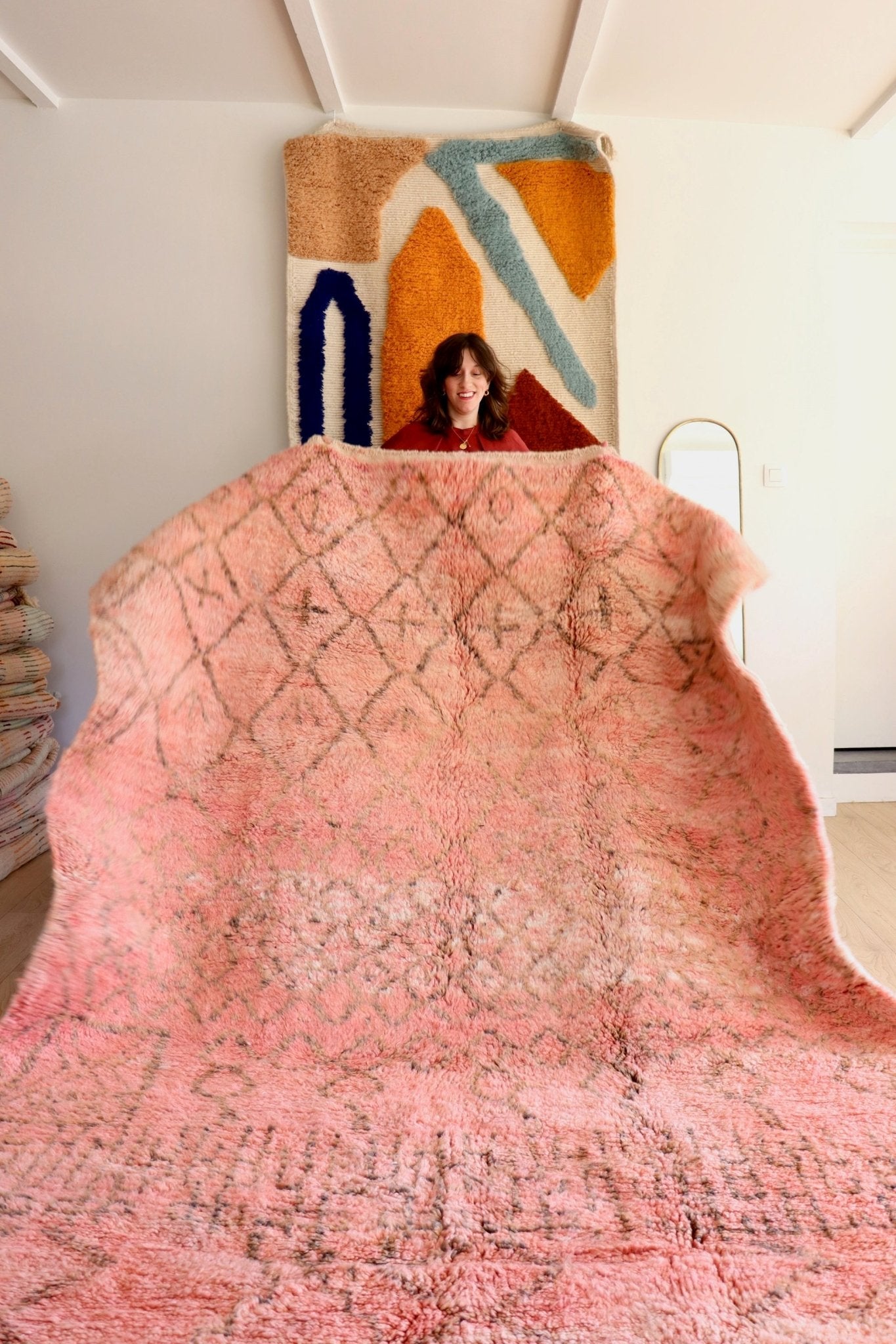 Beni Ouarain Moroccan Colorful Rug (1146) 296x203cm - Latte - Tree of Colors