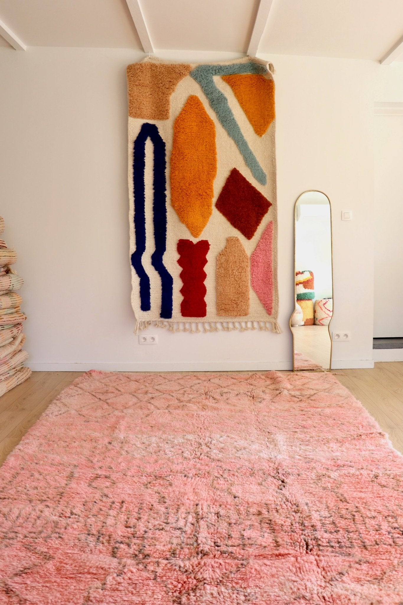 Beni Ouarain Moroccan Colorful Rug (1146) 296x203cm - Latte - Tree of Colors