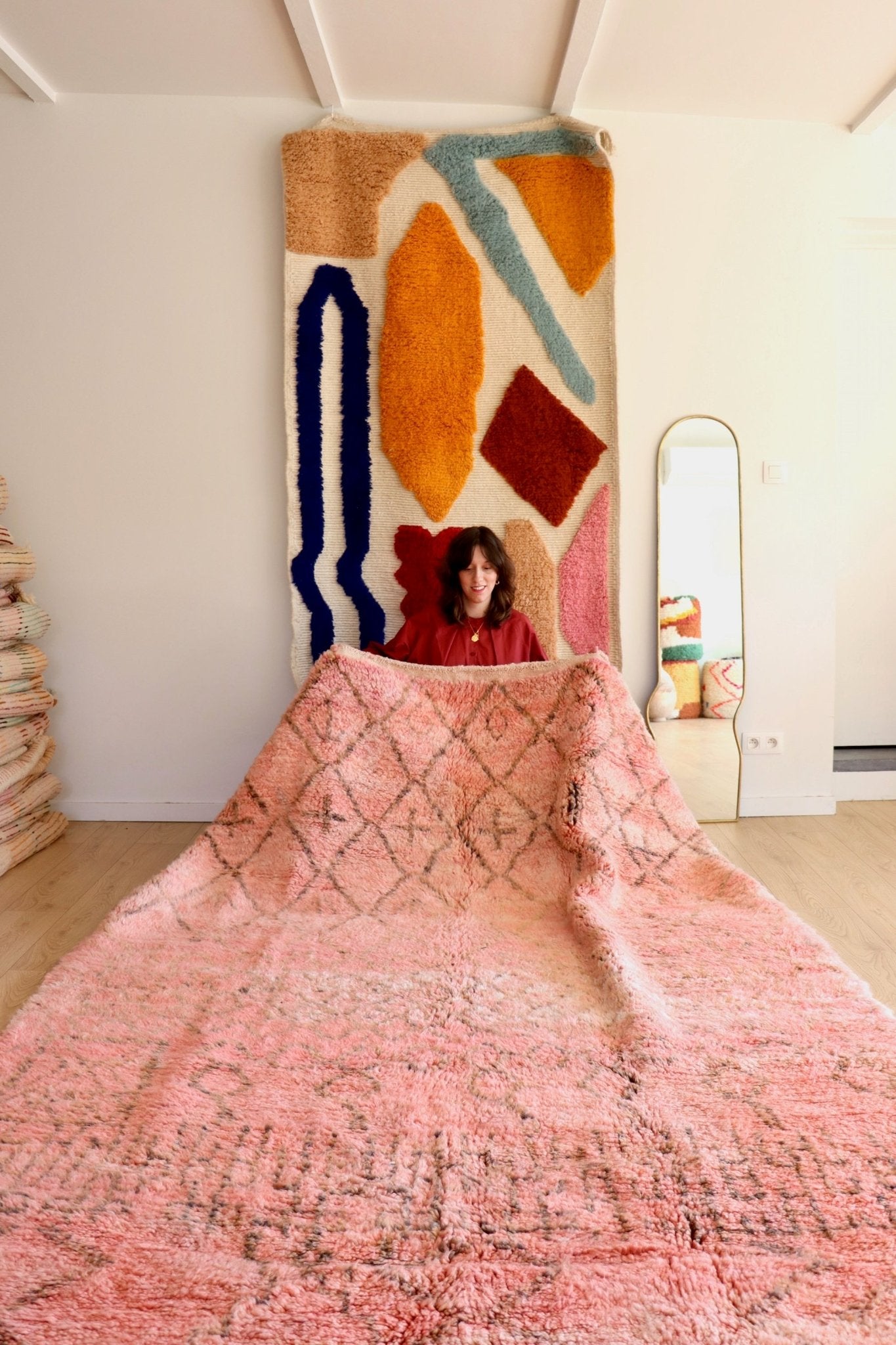 Beni Ouarain Moroccan Colorful Rug (1146) 296x203cm - Latte - Tree of Colors