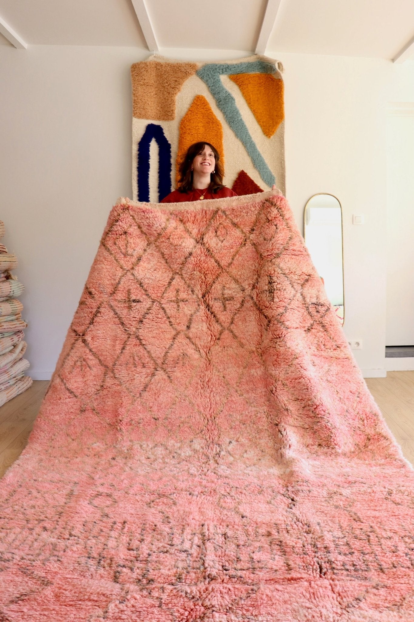 Beni Ouarain Moroccan Colorful Rug (1146) 296x203cm - Latte - Tree of Colors