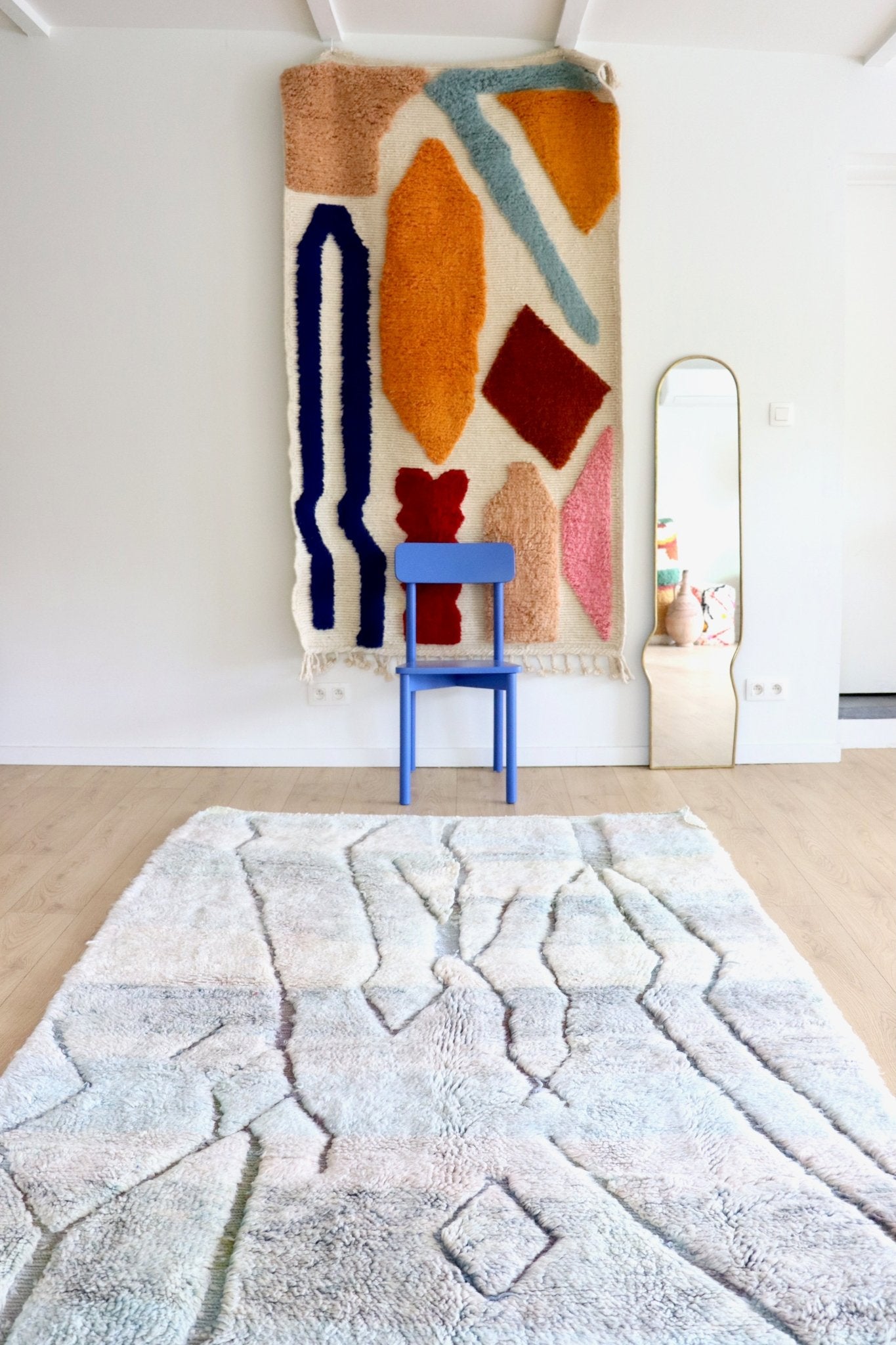 Beni Ouarain Moroccan Colorful Rug (1154) 245x163cm - Sky Blue - Tree of Colors