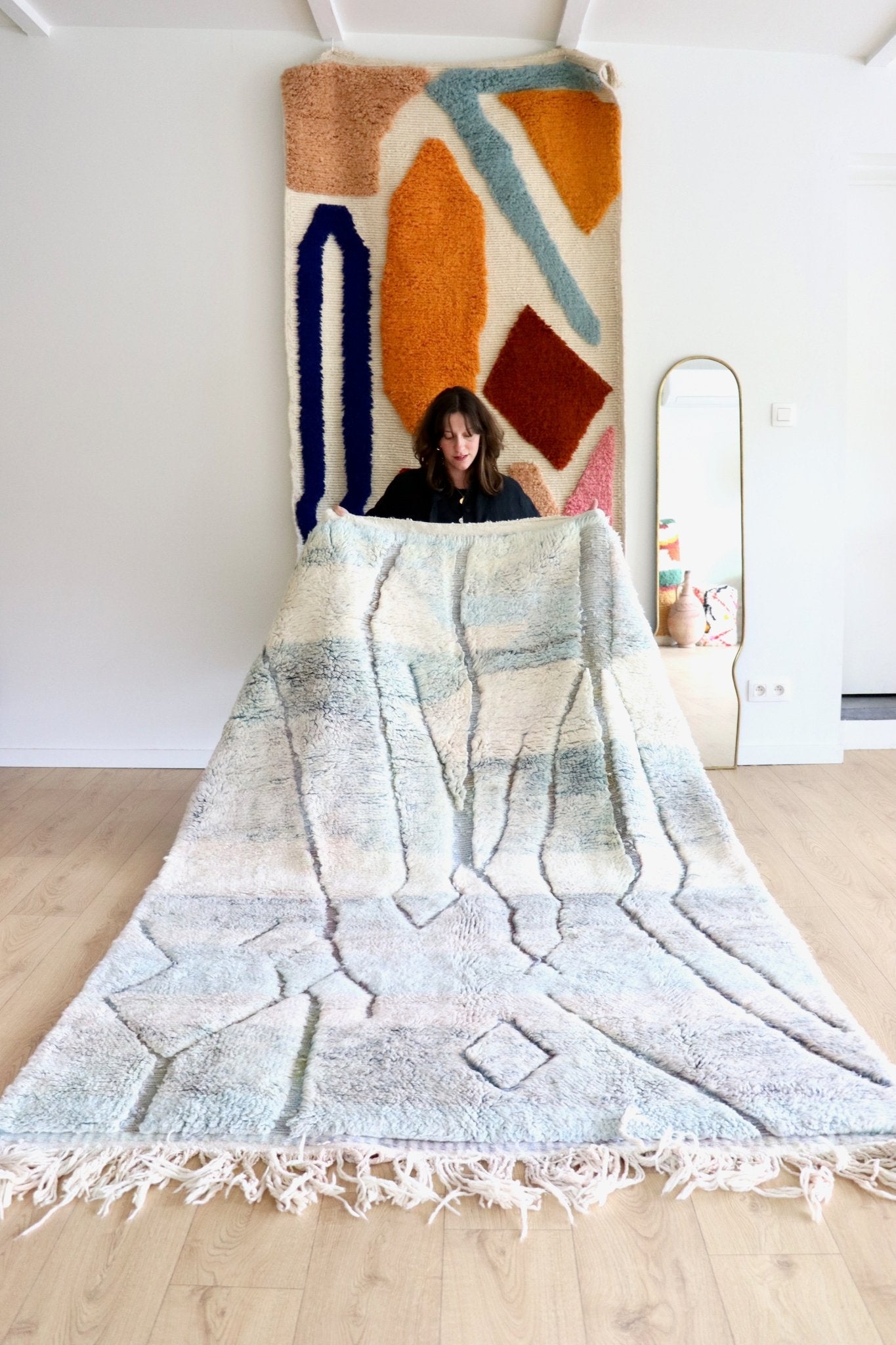 Beni Ouarain Moroccan Colorful Rug (1154) 245x163cm - Sky Blue - Tree of Colors