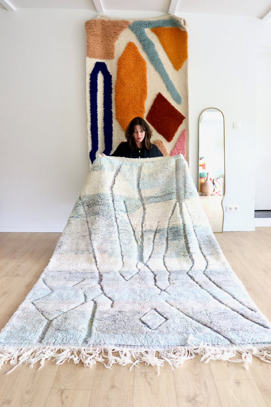 Beni Ouarain Moroccan Colorful Rug (1154) 245x163cm - Sky Blue - Tree of Colors