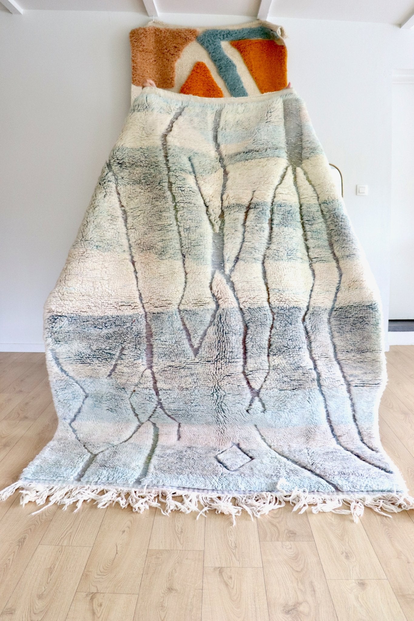 Beni Ouarain Moroccan Colorful Rug (1154) 245x163cm - Sky Blue - Tree of Colors