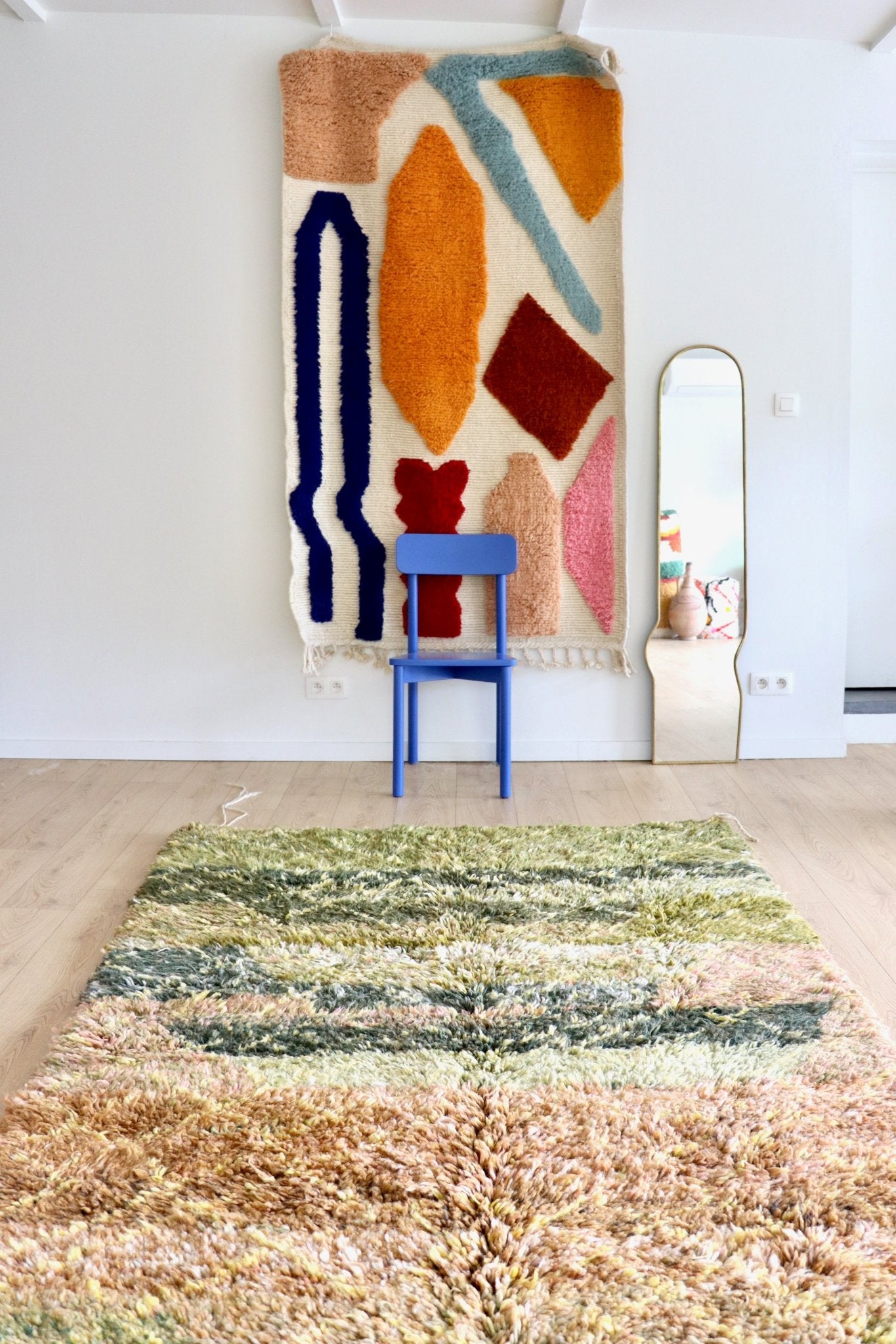 Beni Ouarain Moroccan Colorful Rug (1161) 244x159cm - Moss - Tree of Colors