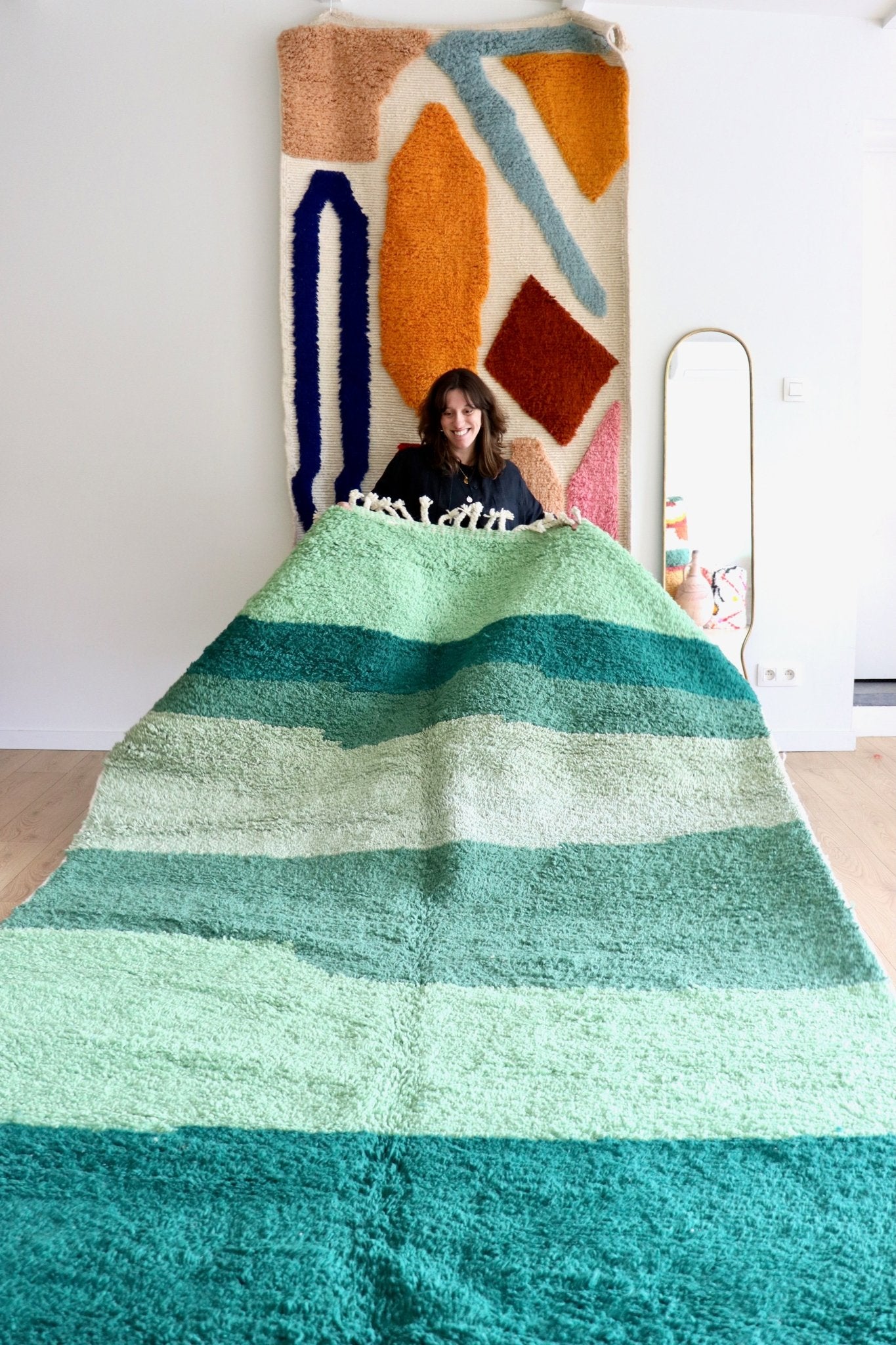 Beni Ouarain Moroccan Colorful Rug (1186) 294x190cm - Algae - Tree of Colors