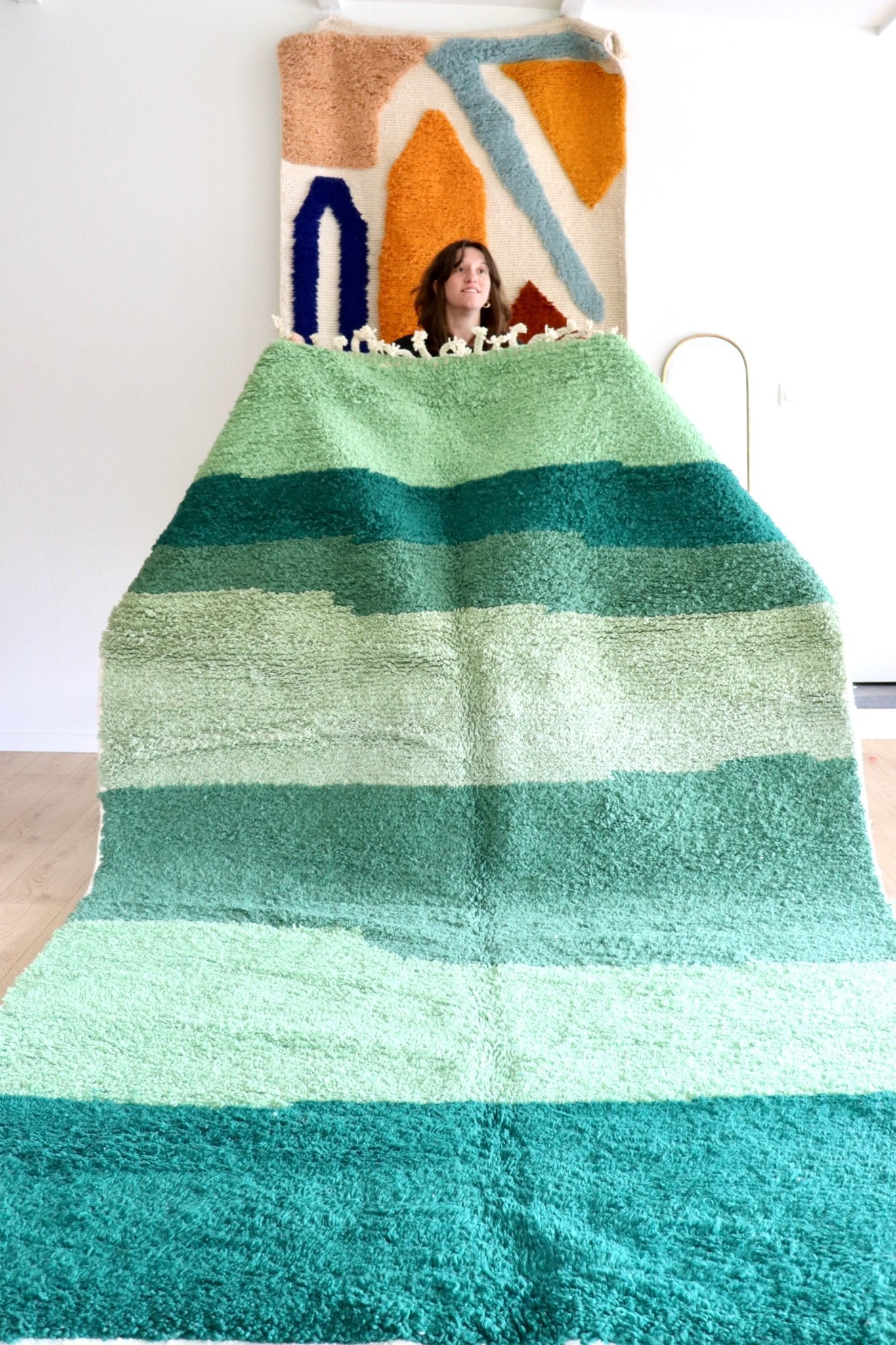 Beni Ouarain Moroccan Colorful Rug (1186) 294x190cm - Algae - Tree of Colors