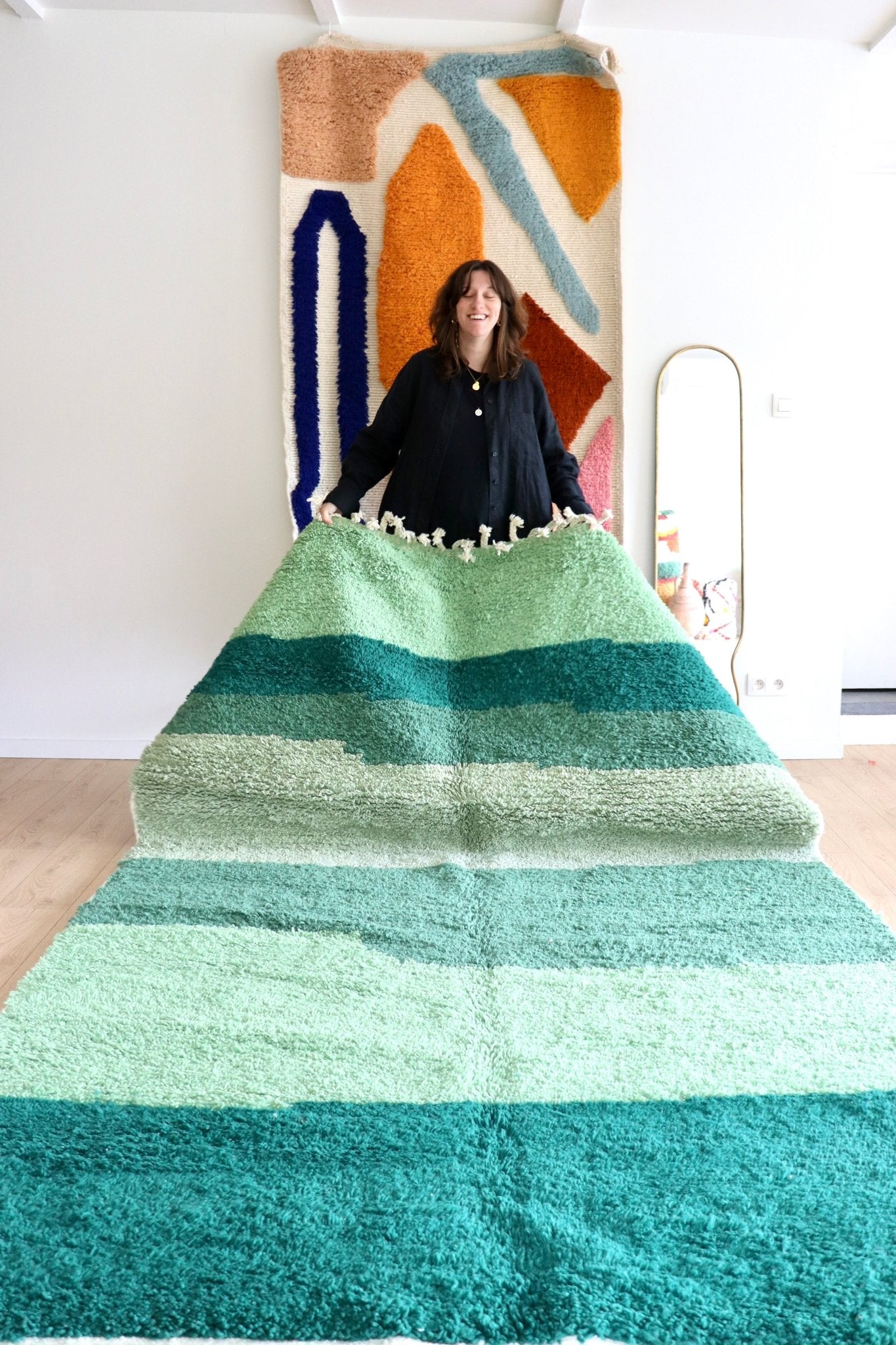 Beni Ouarain Moroccan Colorful Rug (1186) 294x190cm - Algae - Tree of Colors