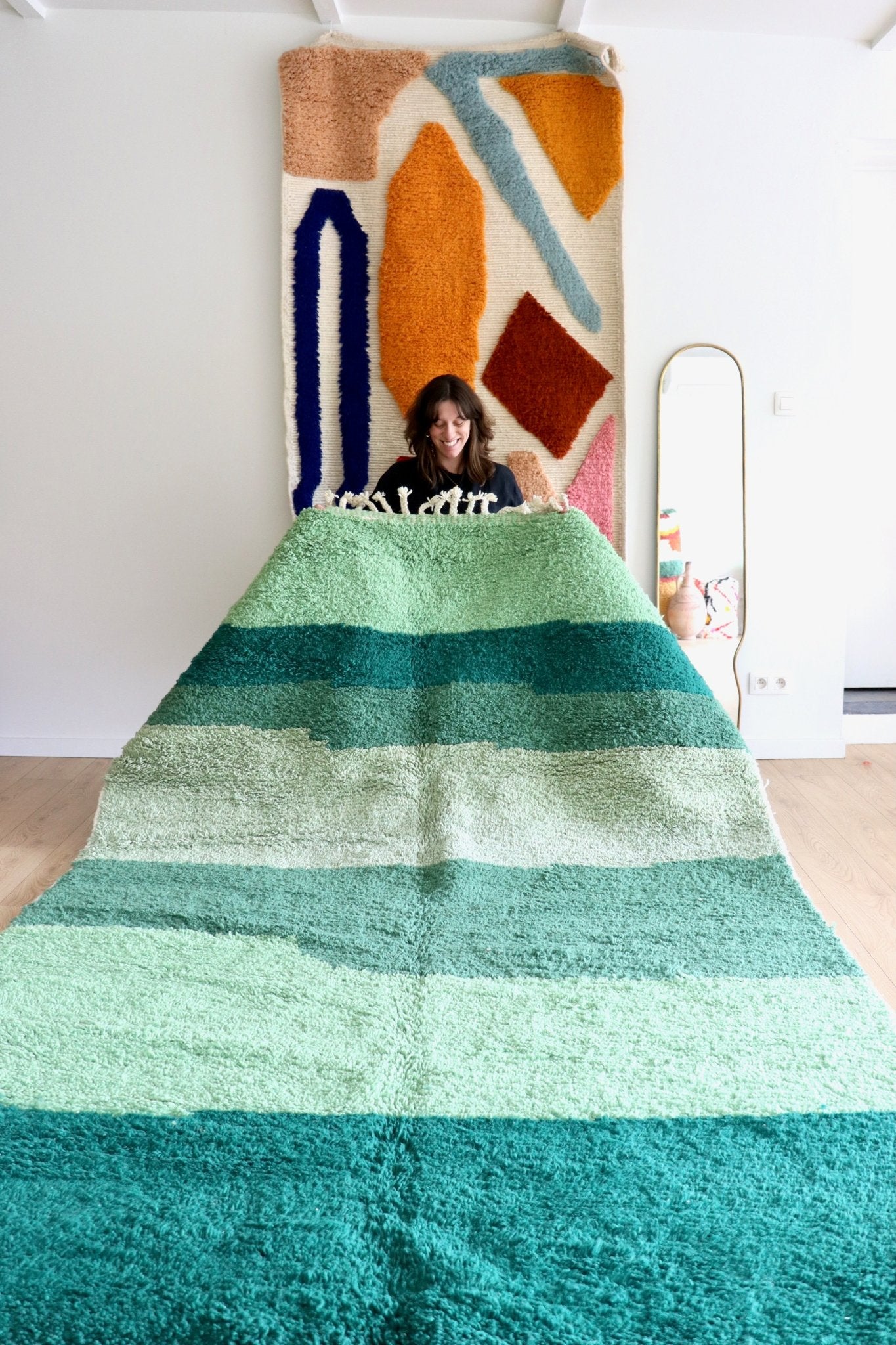 Beni Ouarain Moroccan Colorful Rug (1186) 294x190cm - Algae - Tree of Colors