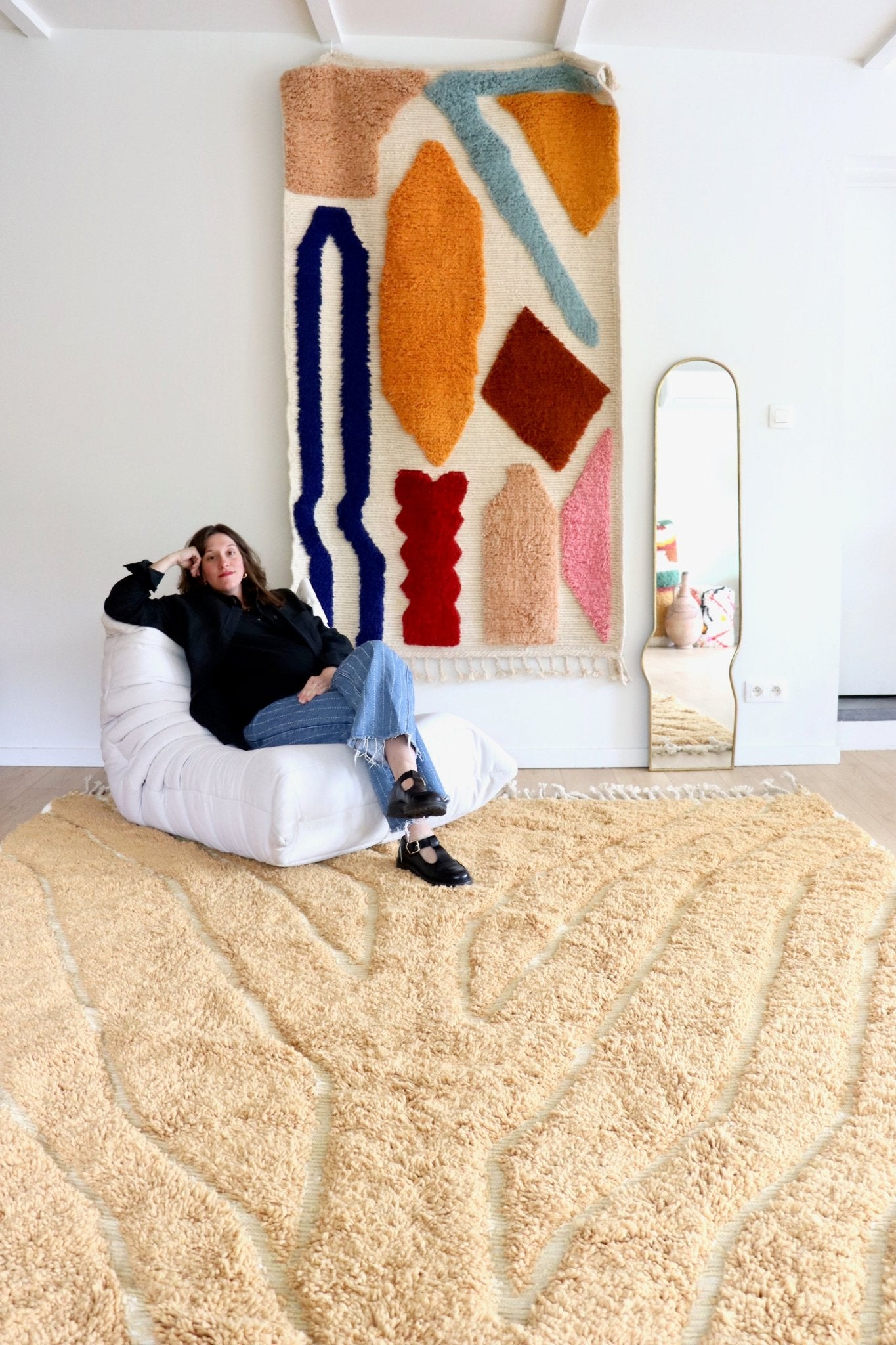 Beni Ouarain Moroccan Colorful Rug (1188) 353x253cm - Honey - Tree of Colors