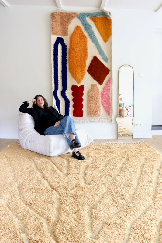 Beni Ouarain Moroccan Colorful Rug (1188) 353x253cm - Honey - Tree of Colors