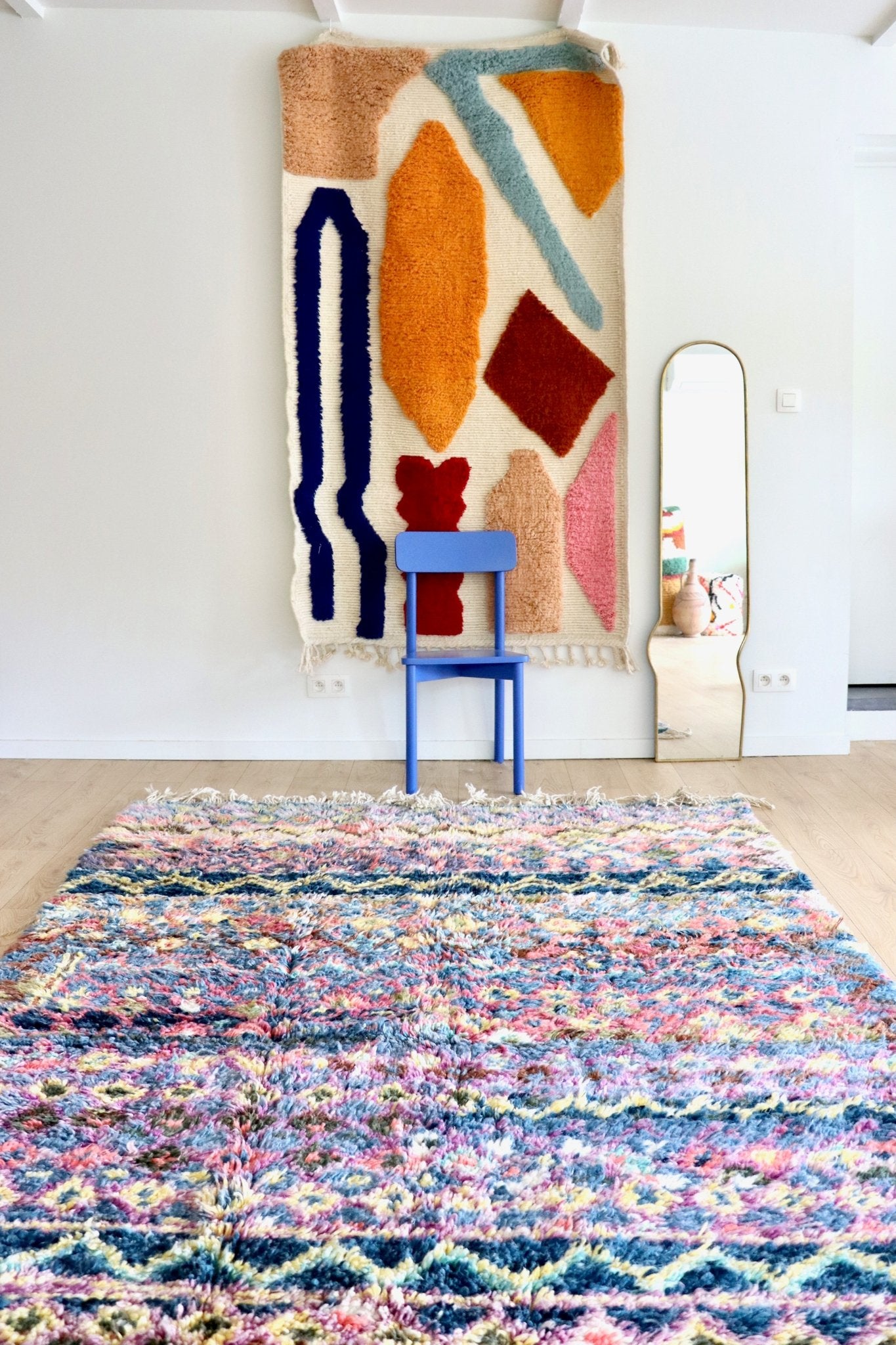 Beni Ouarain Moroccan Colorful Rug (1192) 295x190cm - Blue Flower Fields - Tree of Colors