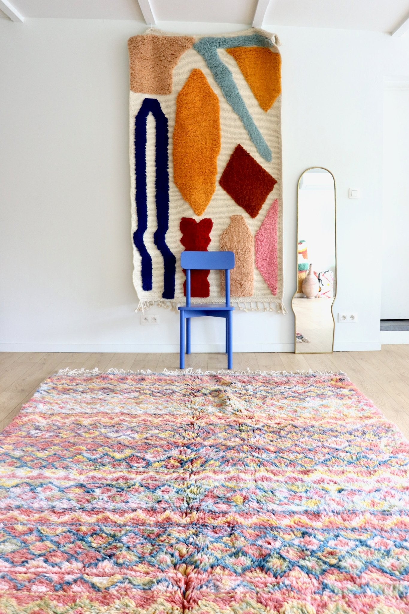 Beni Ouarain Moroccan Colorful Rug (1207) 296x202cm - Pink Flower Fields - Tree of Colors