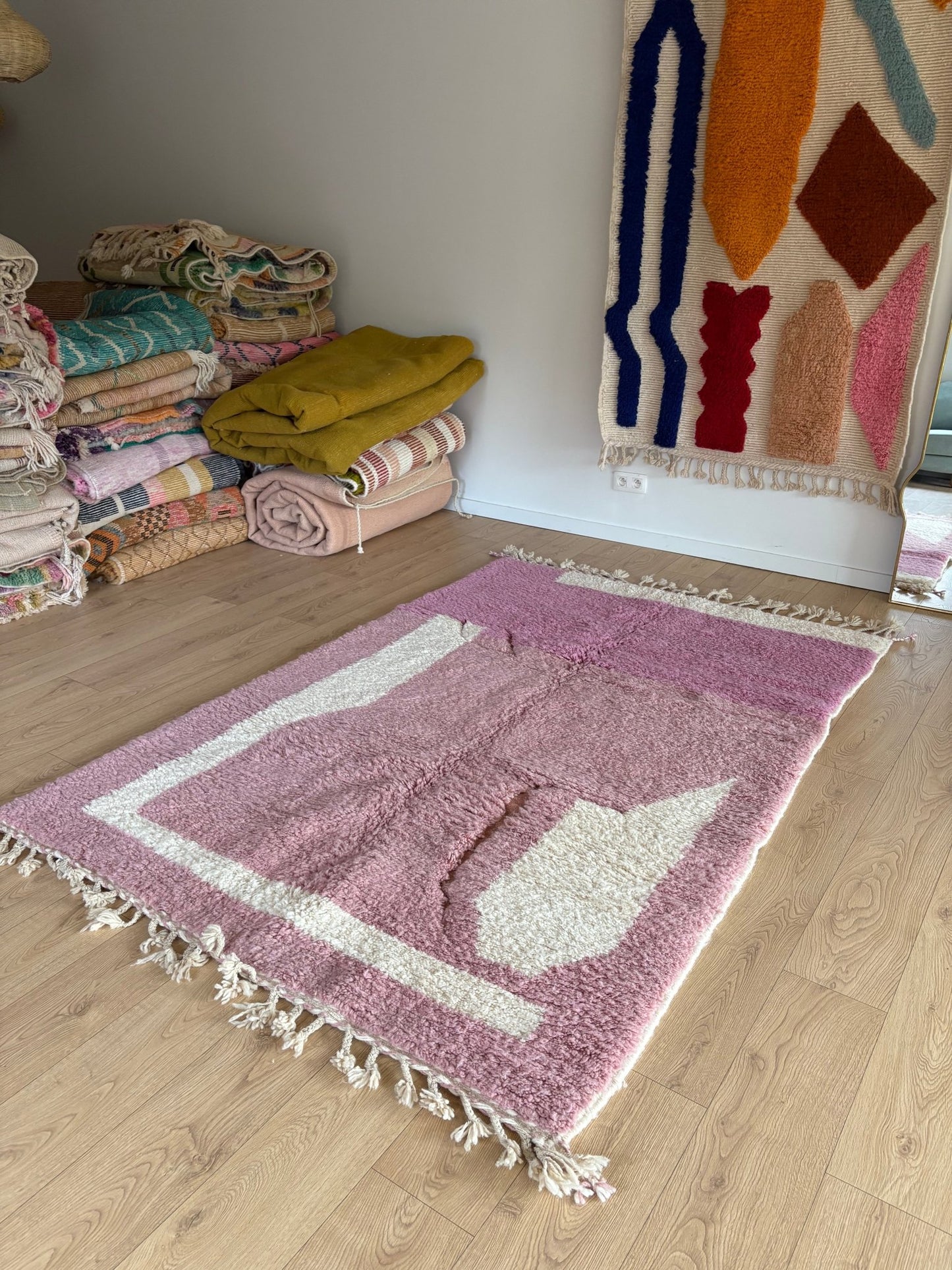 Beni Ouarain Moroccan Colorful Rug (808) 239x155cm - Lavender - Tree of Colors