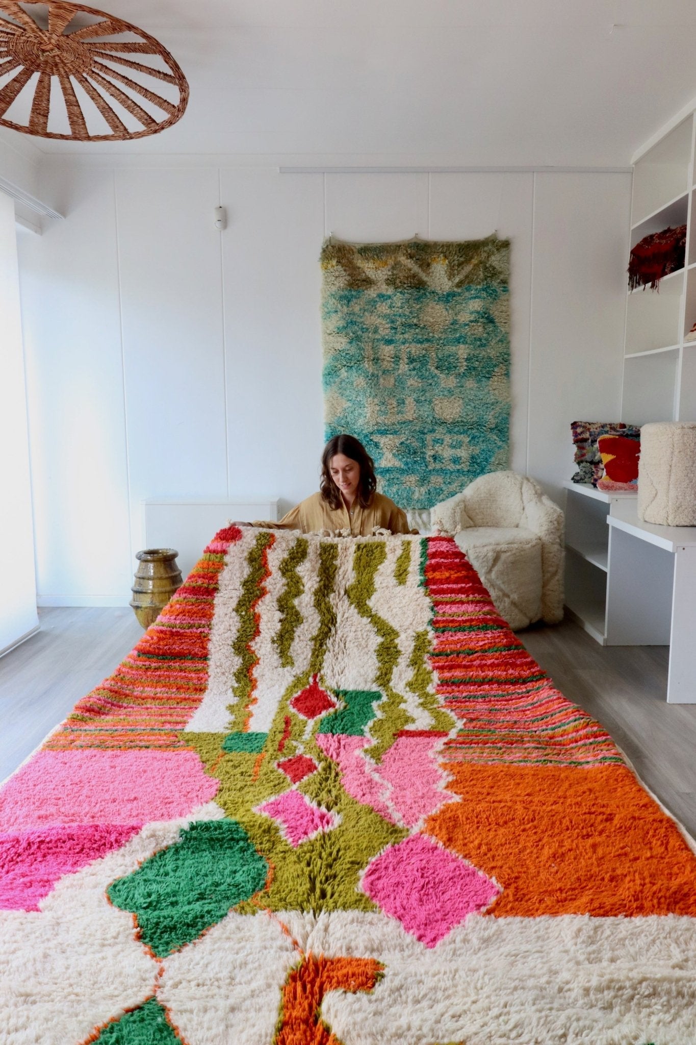 Olive Green & Orange Berber Wool Rug made to order (10) - Tree of Colors