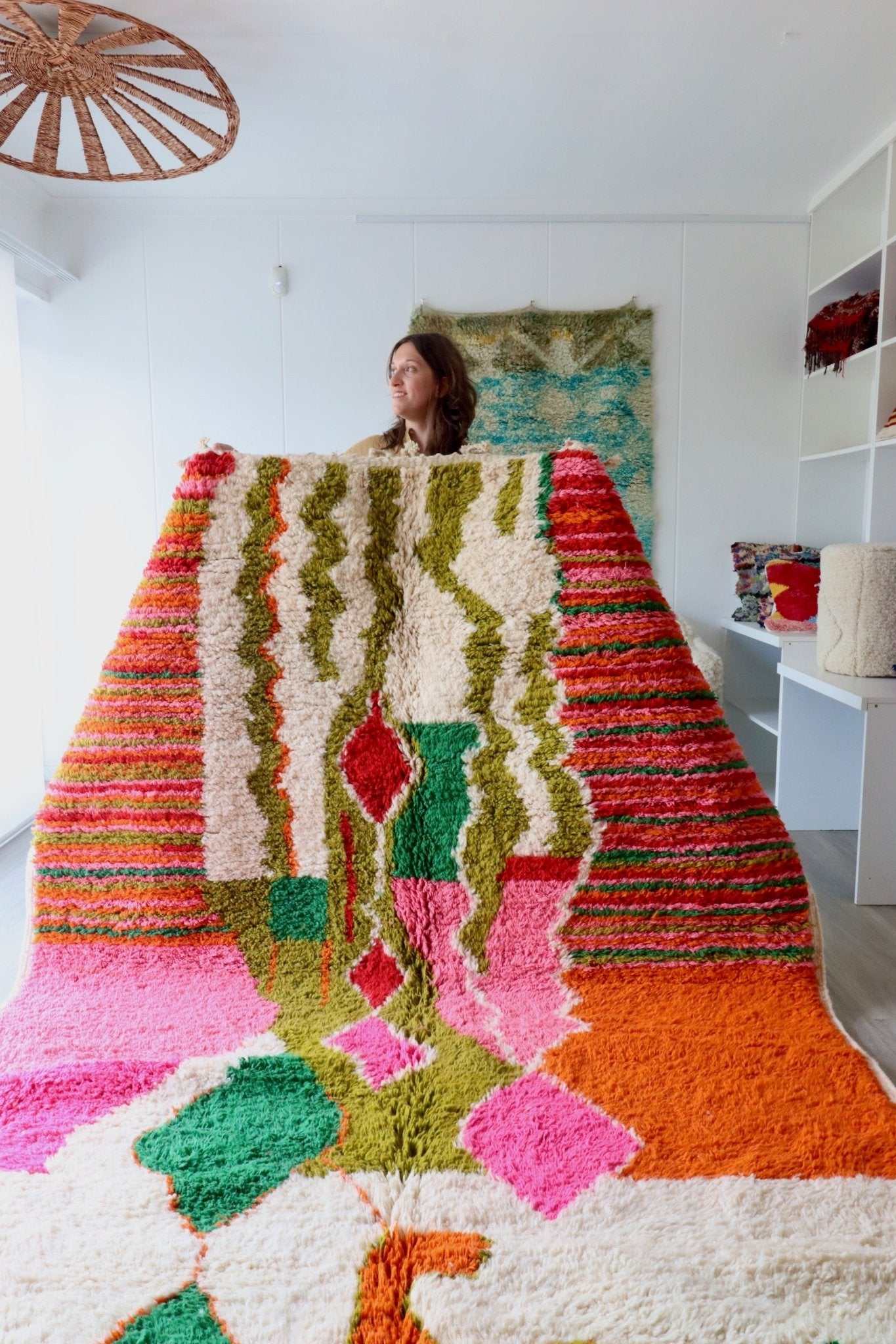 Olive Green & Orange Berber Wool Rug made to order (10) - Tree of Colors