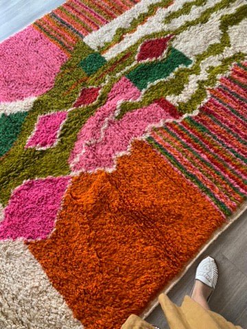 Olive Green & Orange Berber Wool Rug made to order (10) - Tree of Colors