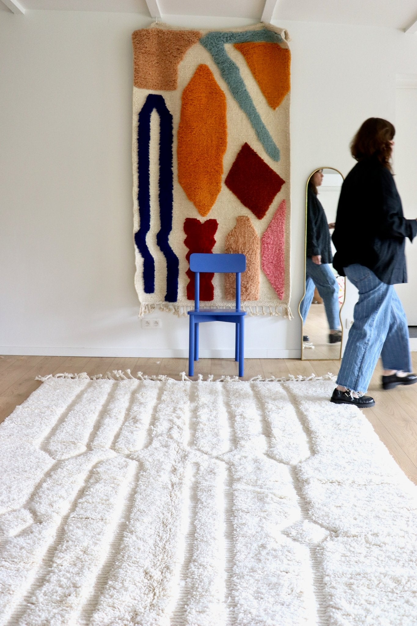 Tree of Colors Design Berber Rug (1183) 284x196cm - White Berber Rug No 2 - Tree of Colors