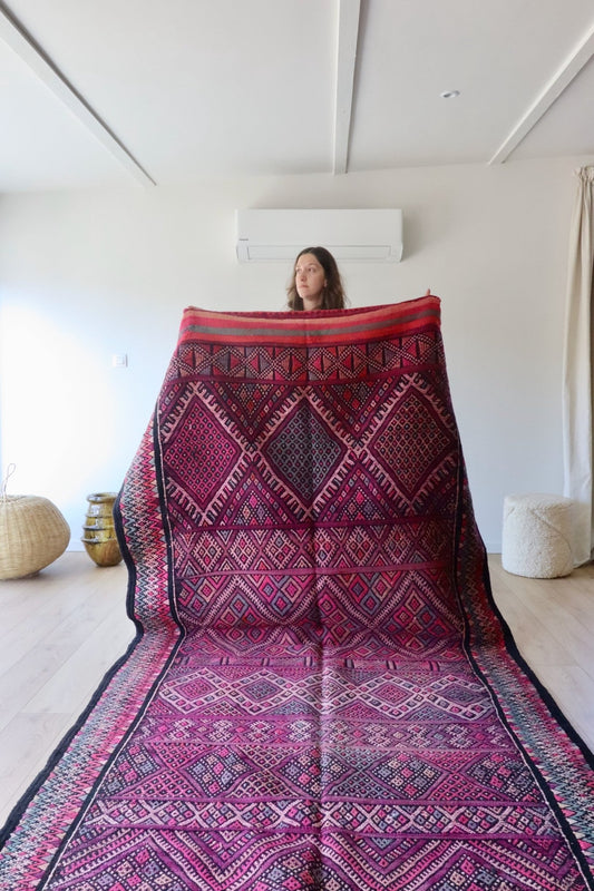 Vintage Berber Kilim Rug (842) 382x167cm - Tree of Colors