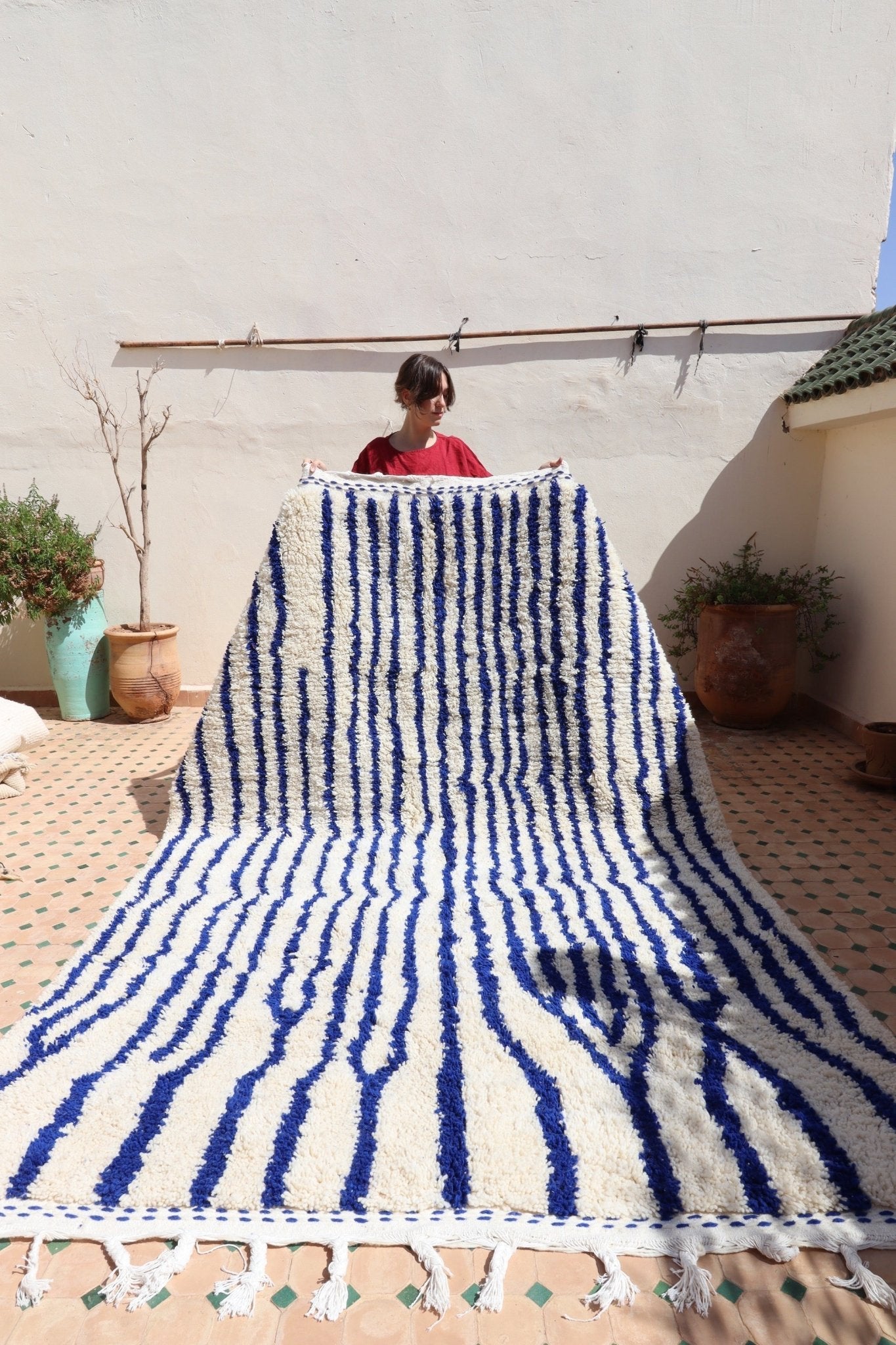 White and Blue Berber Wool Rug made to order (8) - Tree of Colors