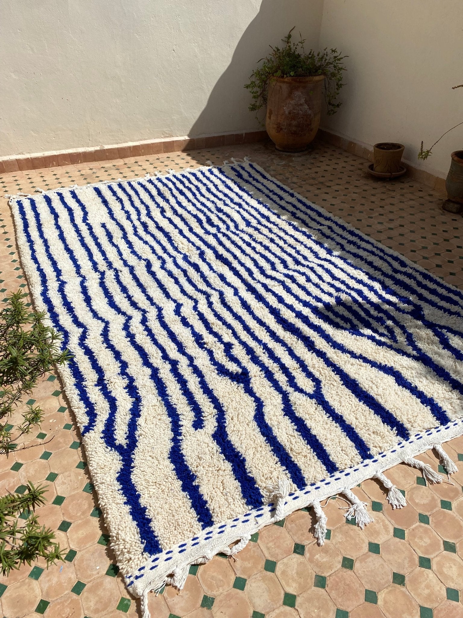 White and Blue Berber Wool Rug made to order (8) - Tree of Colors