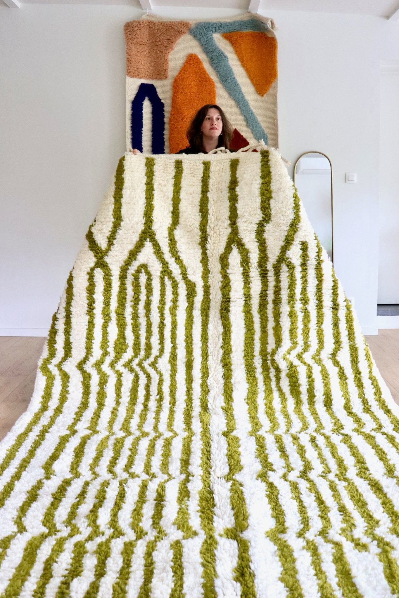White and Green Berber Wool Rug made to order (9) - Tree of Colors