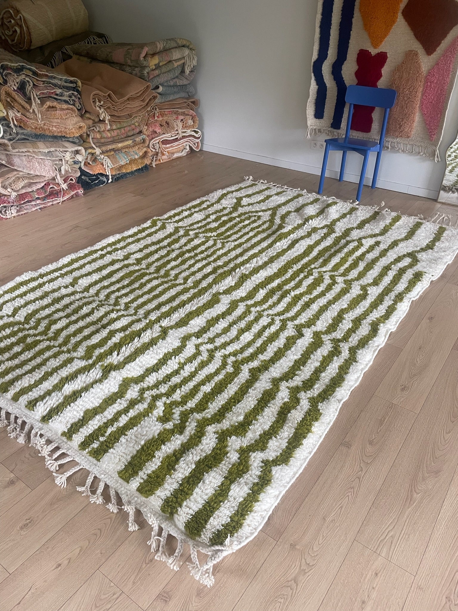 White and Green Berber Wool Rug made to order (9) - Tree of Colors