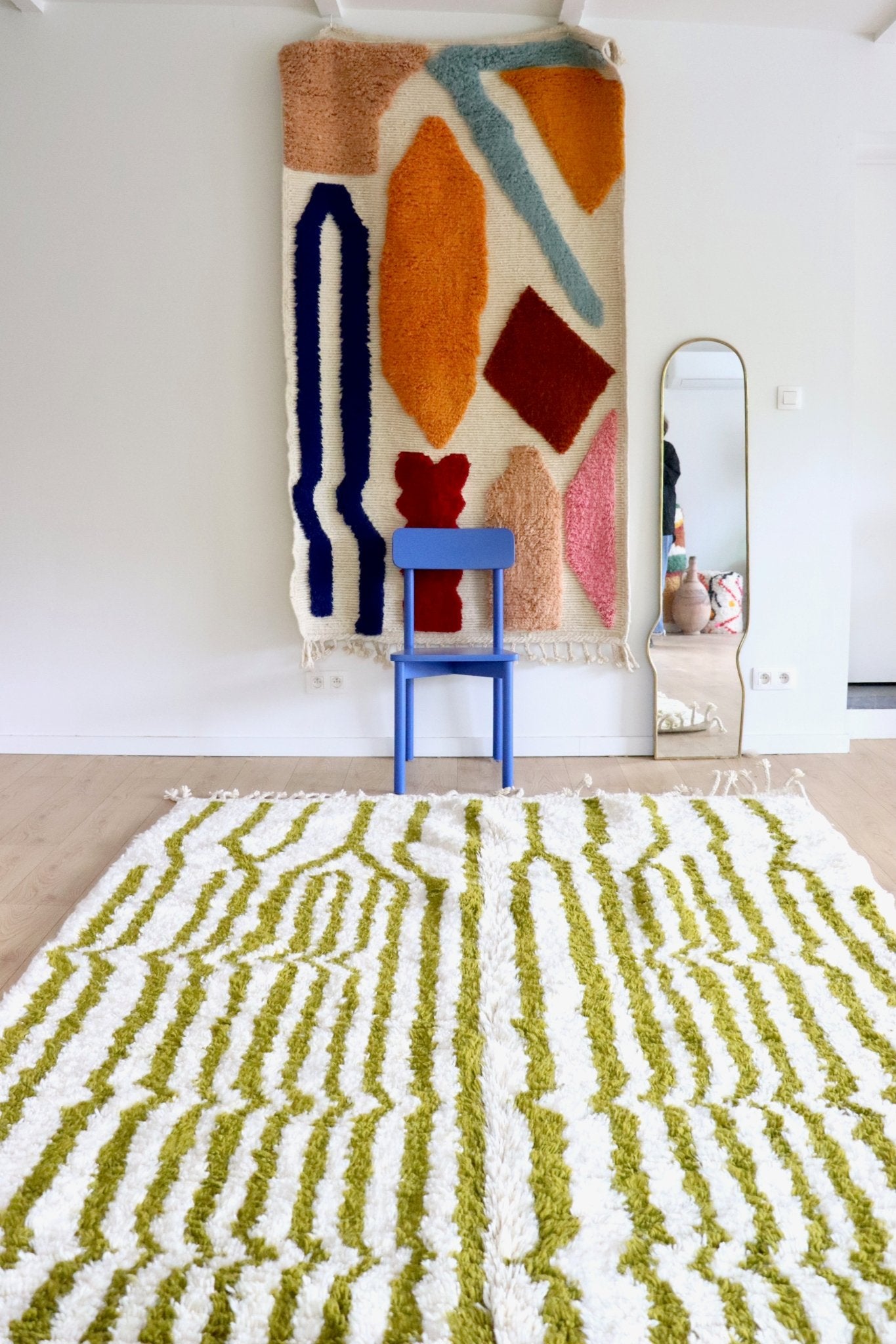 White and Green Berber Wool Rug made to order (9) - Tree of Colors