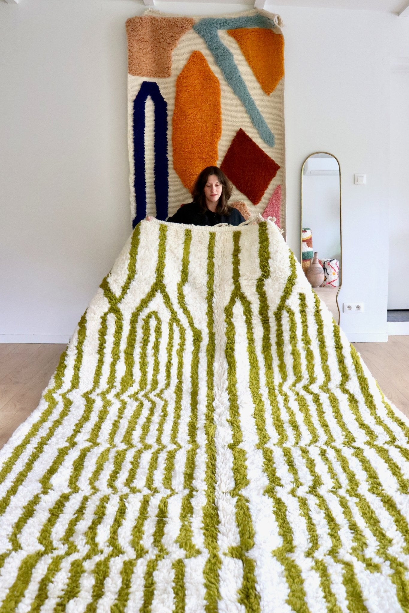 White and Green Berber Wool Rug made to order (9) - Tree of Colors