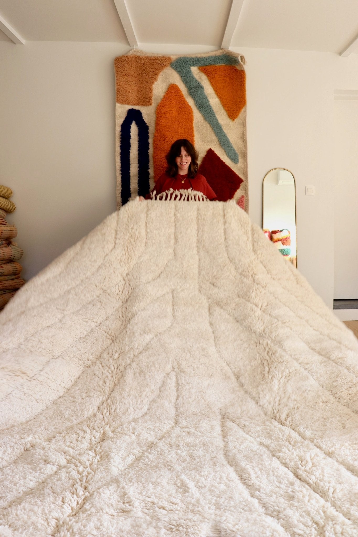 White Beni Ouarain Rug (1132) 349x245cm - Moonlight - Tree of Colors