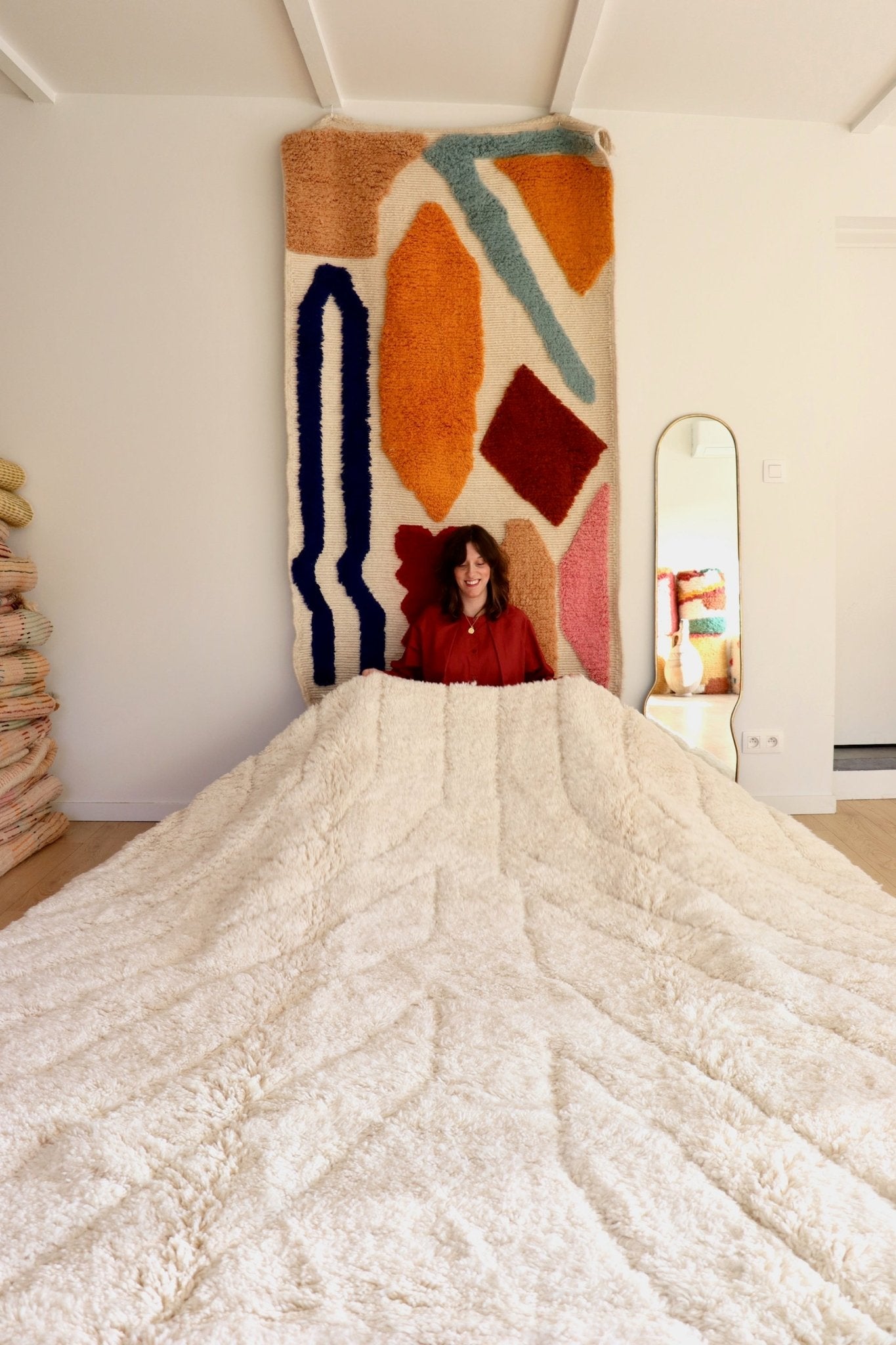 White Beni Ouarain Rug (1132) 349x245cm - Moonlight - Tree of Colors