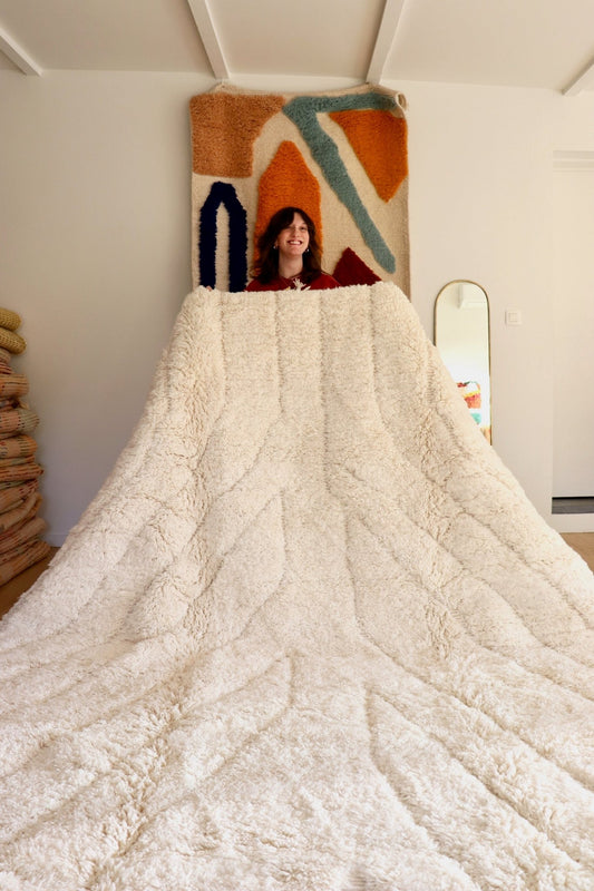 White Beni Ouarain Rug (1132) 349x245cm - Moonlight - Tree of Colors