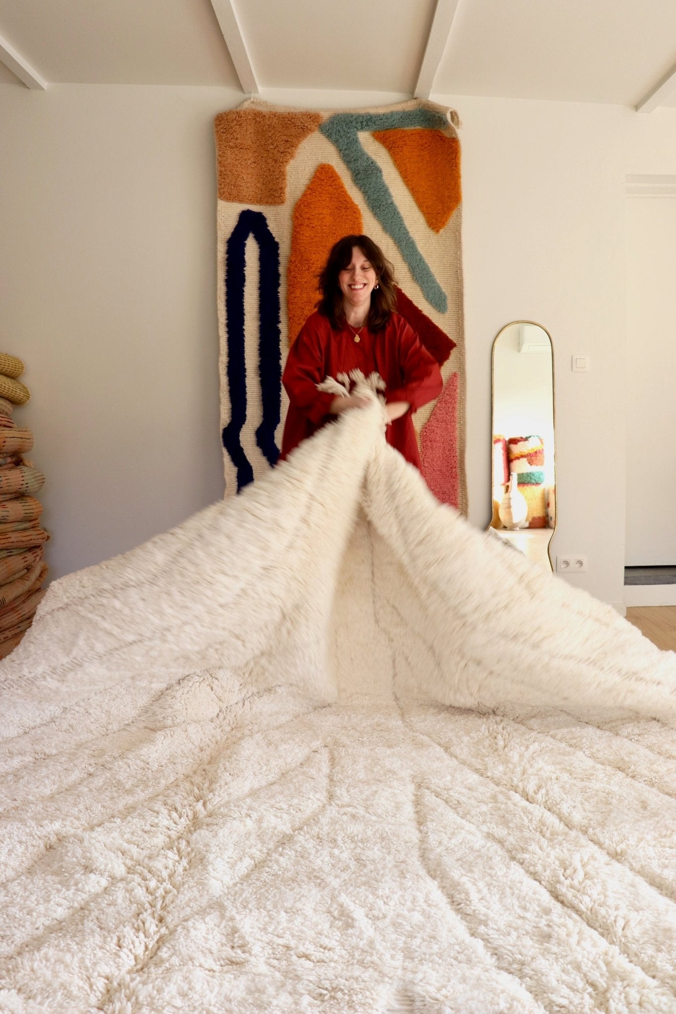 White Beni Ouarain Rug (1132) 349x245cm - Moonlight - Tree of Colors