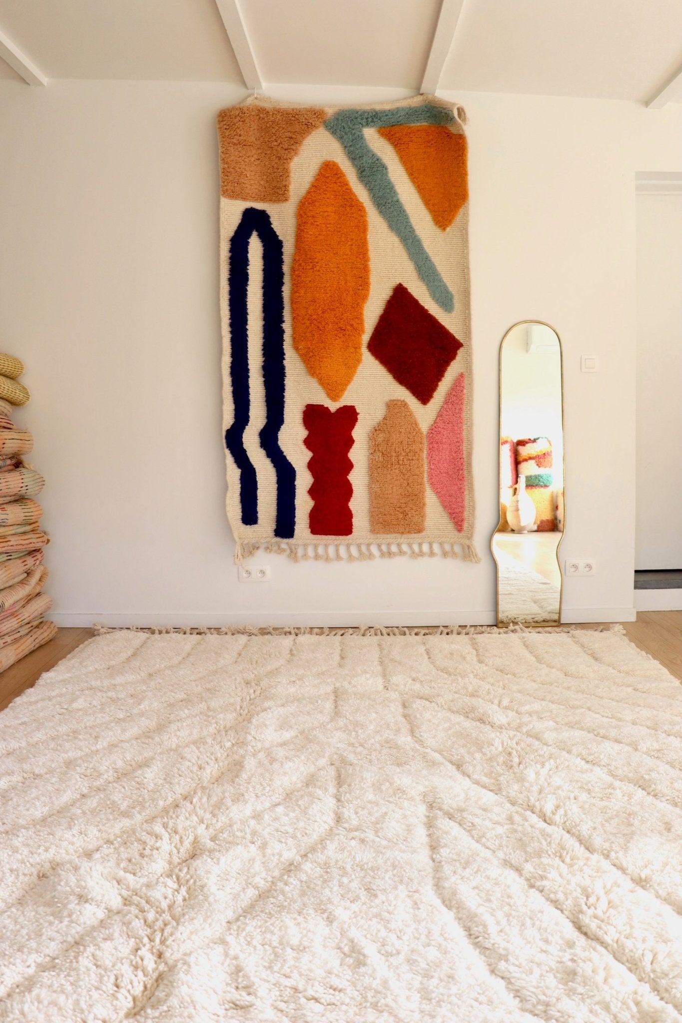 White Beni Ouarain Rug (1132) 349x245cm - Moonlight - Tree of Colors