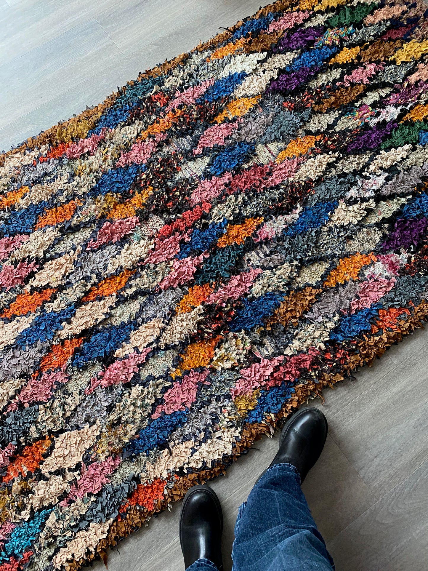 Boucherouite Moroccan Rug (246), Colorful handmade cotton rug 228x116cm