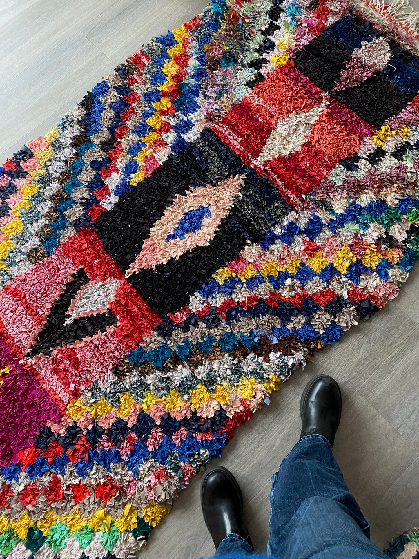 Boucherouite Moroccan Rug (243), Colorful handmade cotton rug 210x112cm