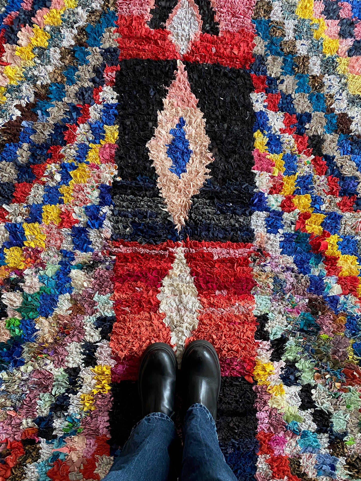 Boucherouite Moroccan Rug (243), Colorful handmade cotton rug 210x112cm