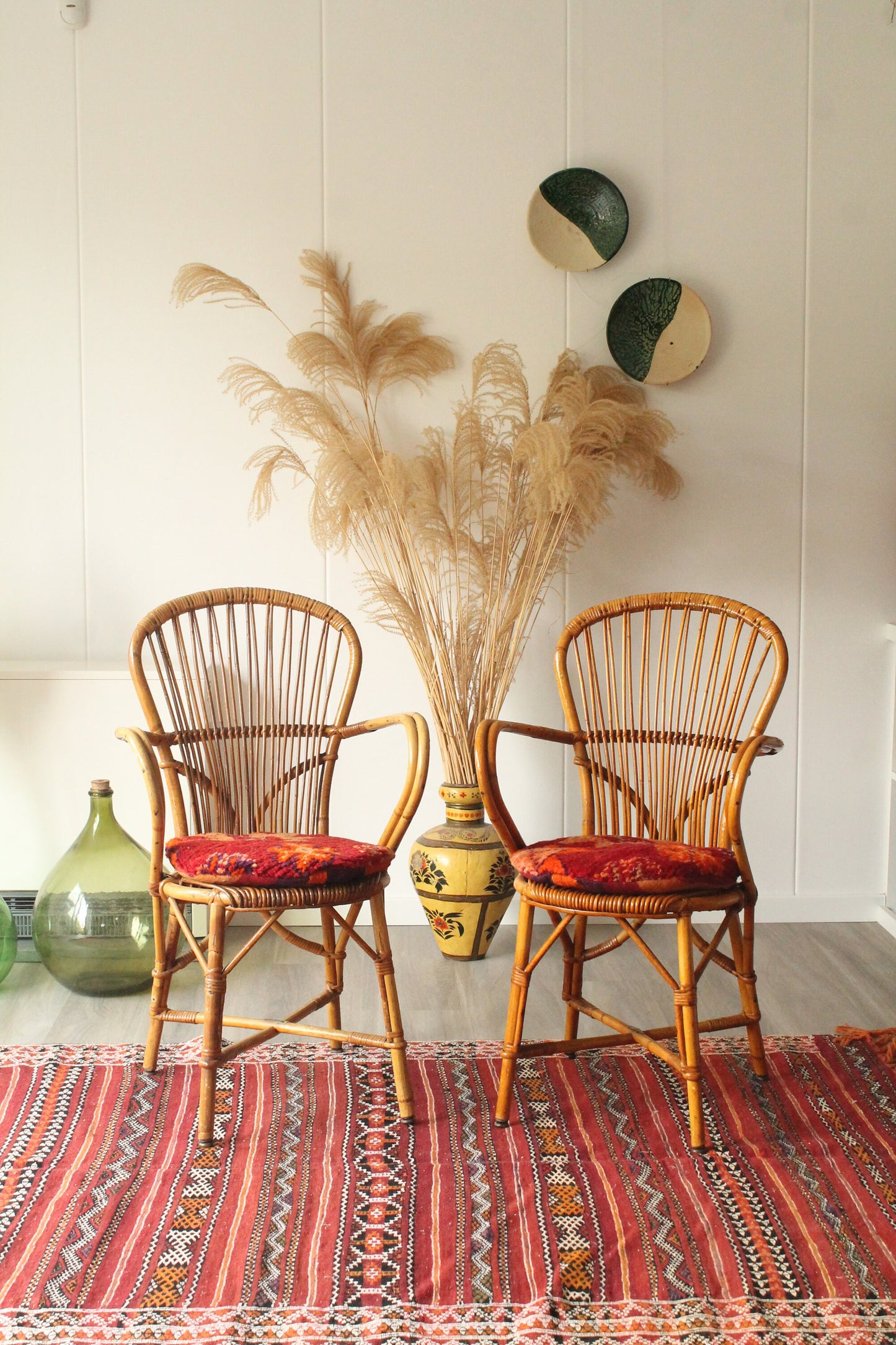 Set of 2 authentic  60's Audoux-Minet rattan chairs