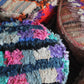 Wood and coton berber pouf (1), Blue, Turquoise and Pink pouf