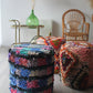 Wood and coton berber pouf (1), Blue, Turquoise and Pink pouf
